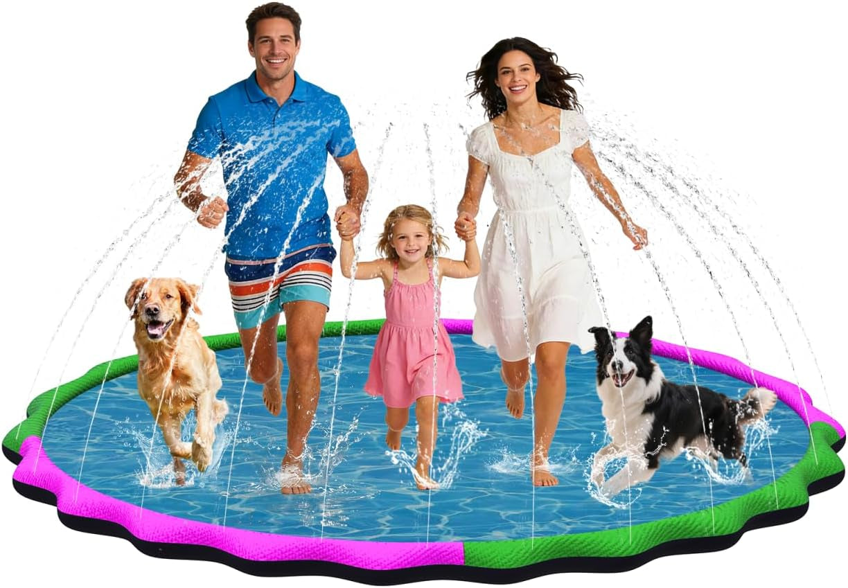 67” Non-Slip Splash Pad for Kids & Dogs, round Outdoor Water Sprinkler Pad, 0.5Mm Thickened Tear-Resistant PVC, Kids Water Toy & Dog Pool for Backyard Summer Fun