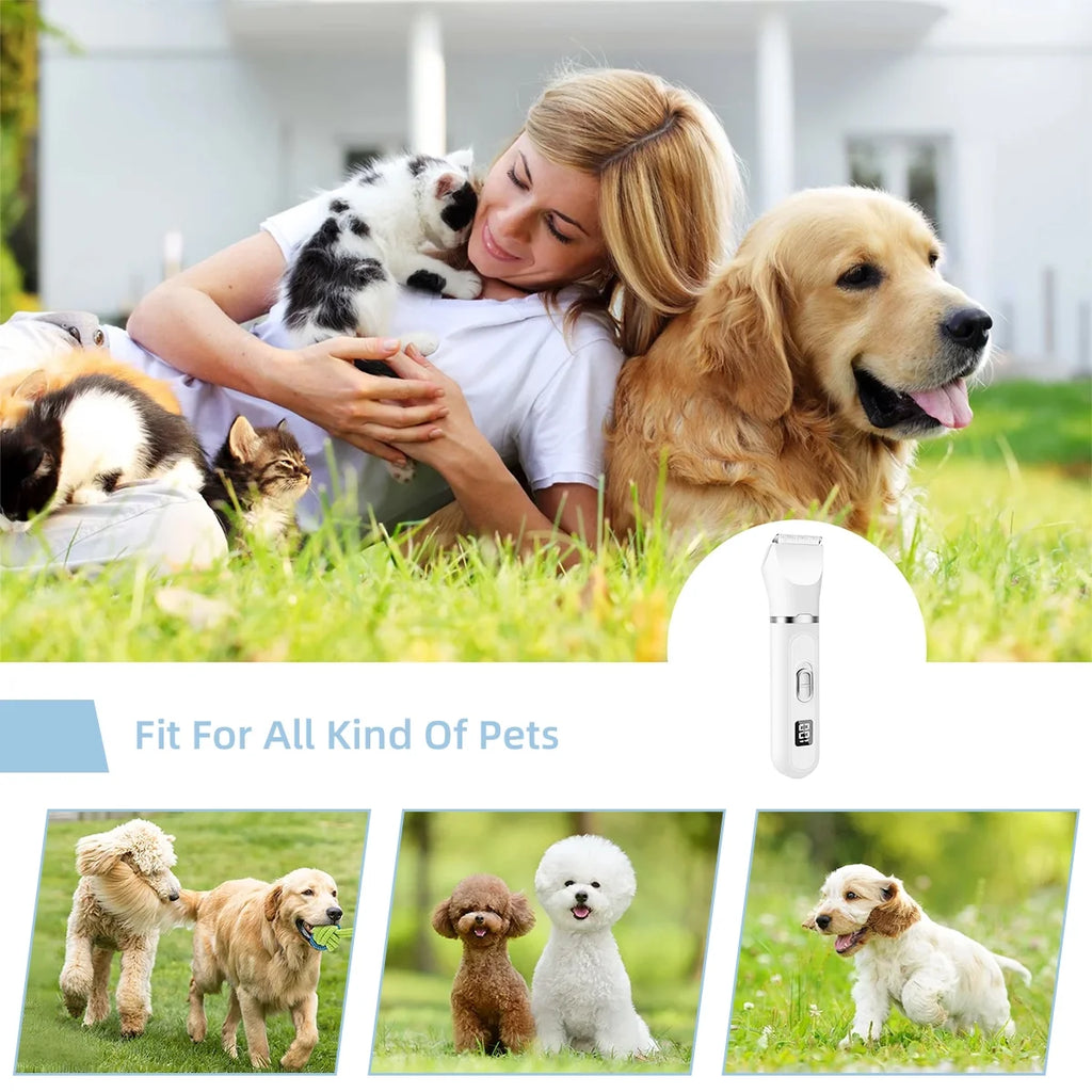 4 in 1 Dog Clippers for Grooming Paw Trimmer, Rechargeable Dog Grooming Clipper Kit Nail Grinder, Cordless Pet Cat Trimmer Shavers for Small & Large Dogs Cats Pets with Thick Coats