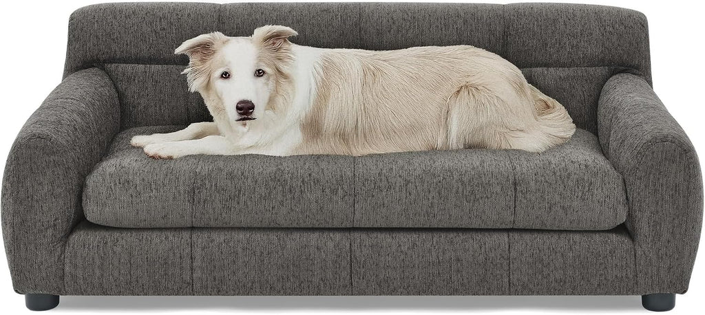 38" Dog Couch, Comfortable Dog Sofa Bed with Backrest and Armrests for Medium and Large Dogs, Linen Cozy Soft Cushion Pet Bed,Dark Gray