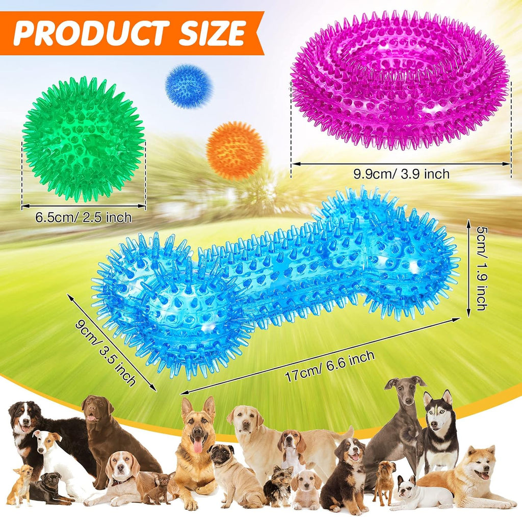 9 Pcs Dog Squeaky Toys Set, Gift for Dog Squeaky Balls Donut Bone Shape Teething Toys for Small Medium TPR Rubber Pet Chew for Training Fetching Teething