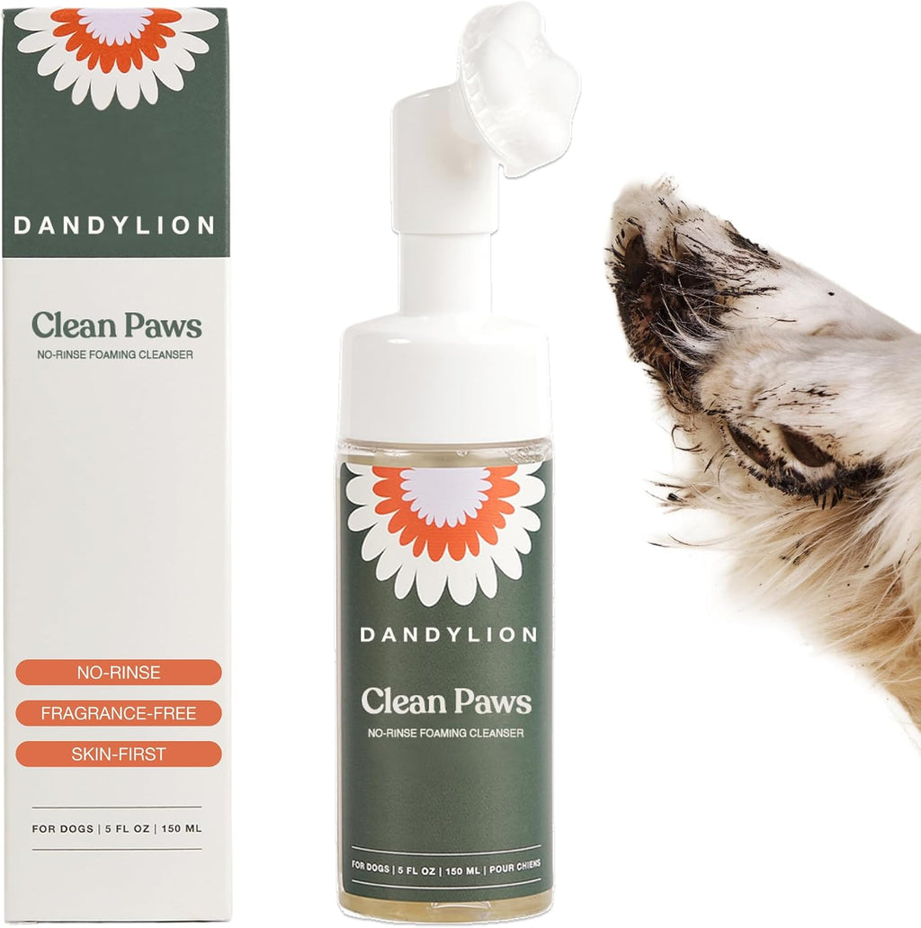 Dog Paw Cleaner, Clean Paws, No Rinse Foam Cleaner with Brush, 5 Fl Oz |  Dog Paw Washer, Fragrance Free, Ph Balanced, Waterless, Foaming Washer with Silicone Brush, Pet Cleaning Supplies