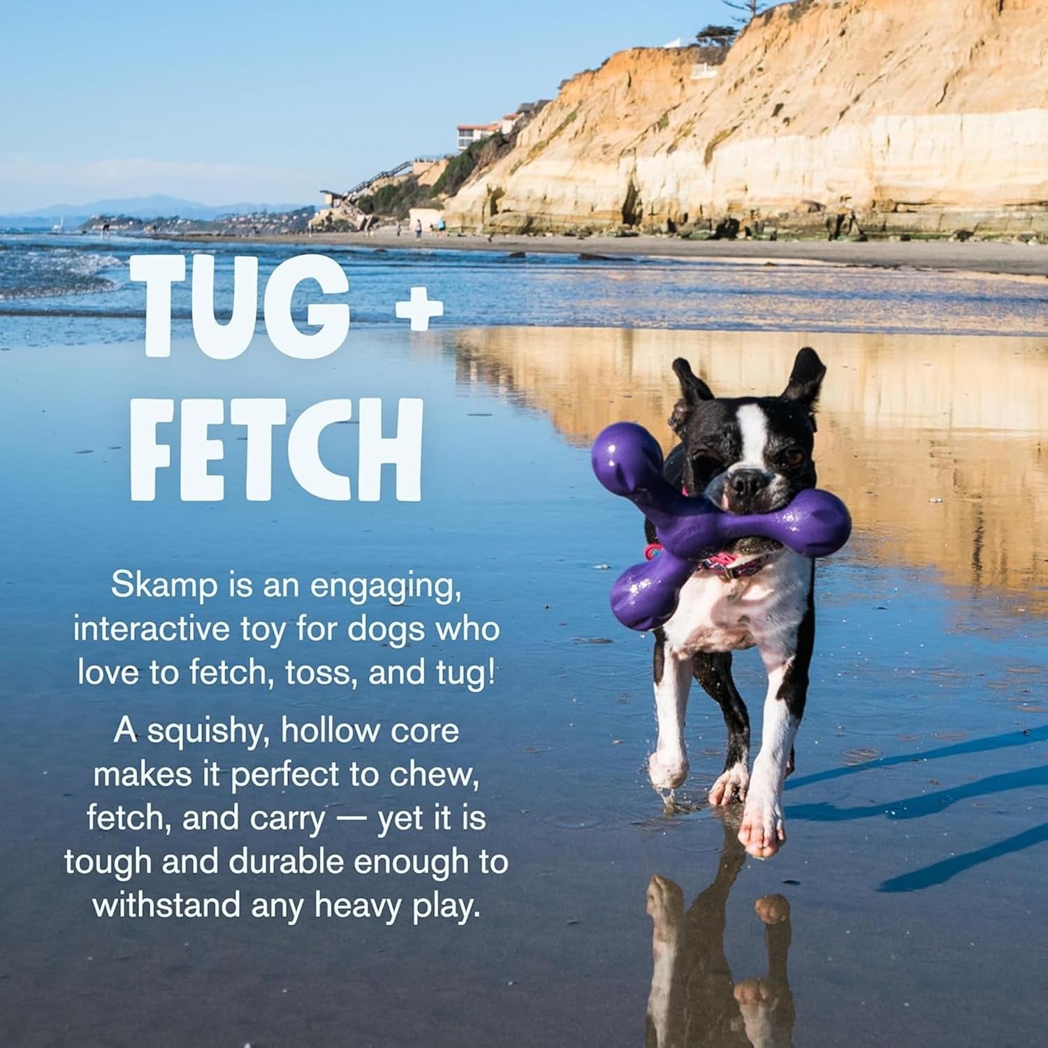 WEST PAW Zogoflex Air Skamp Tug-Of-War Stick Dog Chew Toy – Hollow, Squishy Interactive Toy for Dogs, Puppies – for Chewing, Catch, Carry, Fetch, Dishwasher Safe, Latex-Free, Large 8.5", Aqua Blue