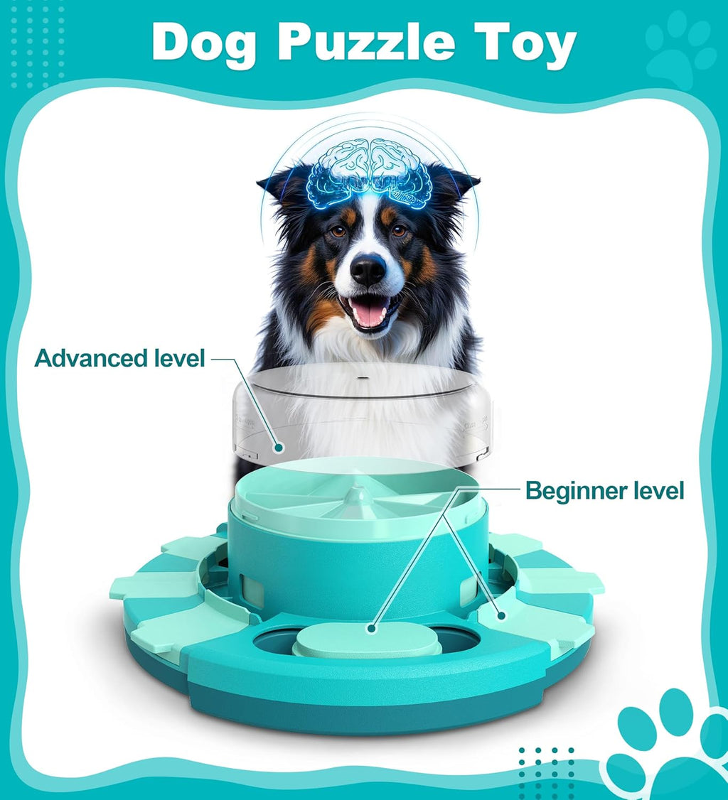Dog Puzzle Toy Feeder, Press to Dispense Food & Treats | Slows Eating, Brain Stimulation Mental Enrichment, Interactive Treat Dispenser Game
