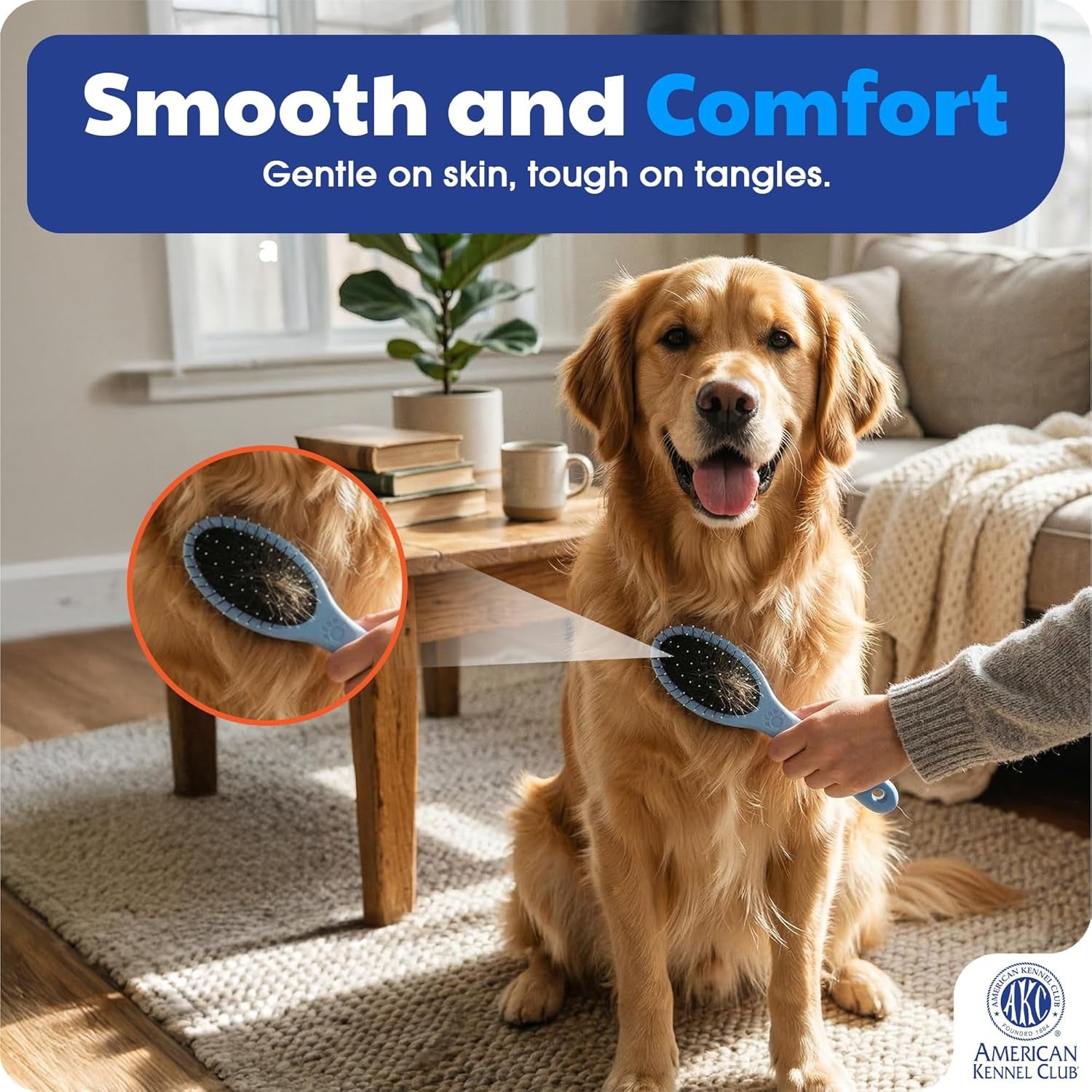 AKC 2-In-1 Grooming Brush for Dogs & Cats, Deshedding & Detangling | Dense Nylon Bristles Remove Loose Hair from Short- and Long-Coat Dogs and Cats of All Breeds.