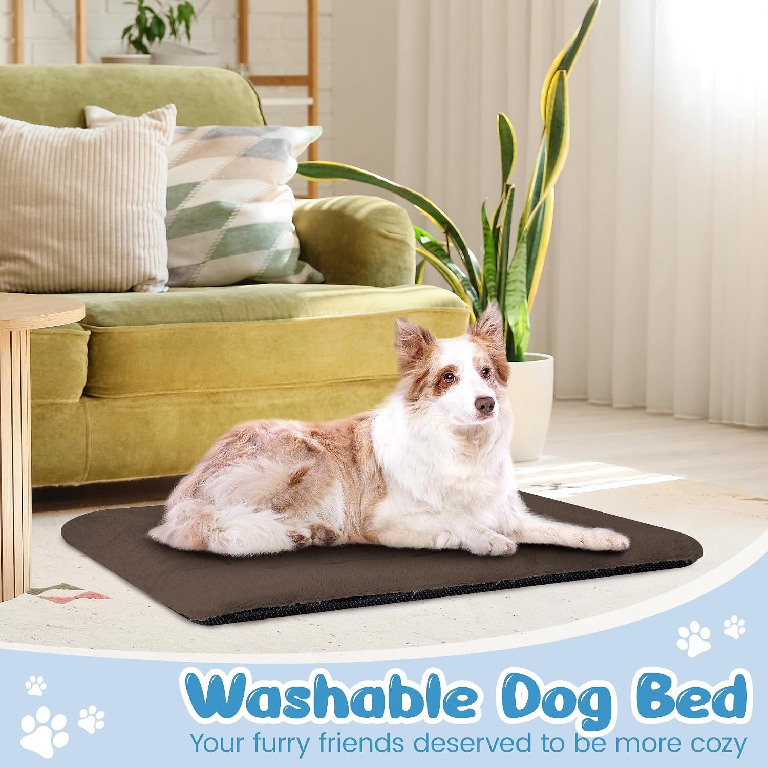 Dog Crate Pad, Washable Cozy Dog Bed Mat for Large Dogs 42"X28", Brown | Ultra Soft Fluffy Kennel Pad with Non-Slip Bottom, Comfortable Sleeping Pet Mat That Fits Most Crates, Sofas, Floors and Cars