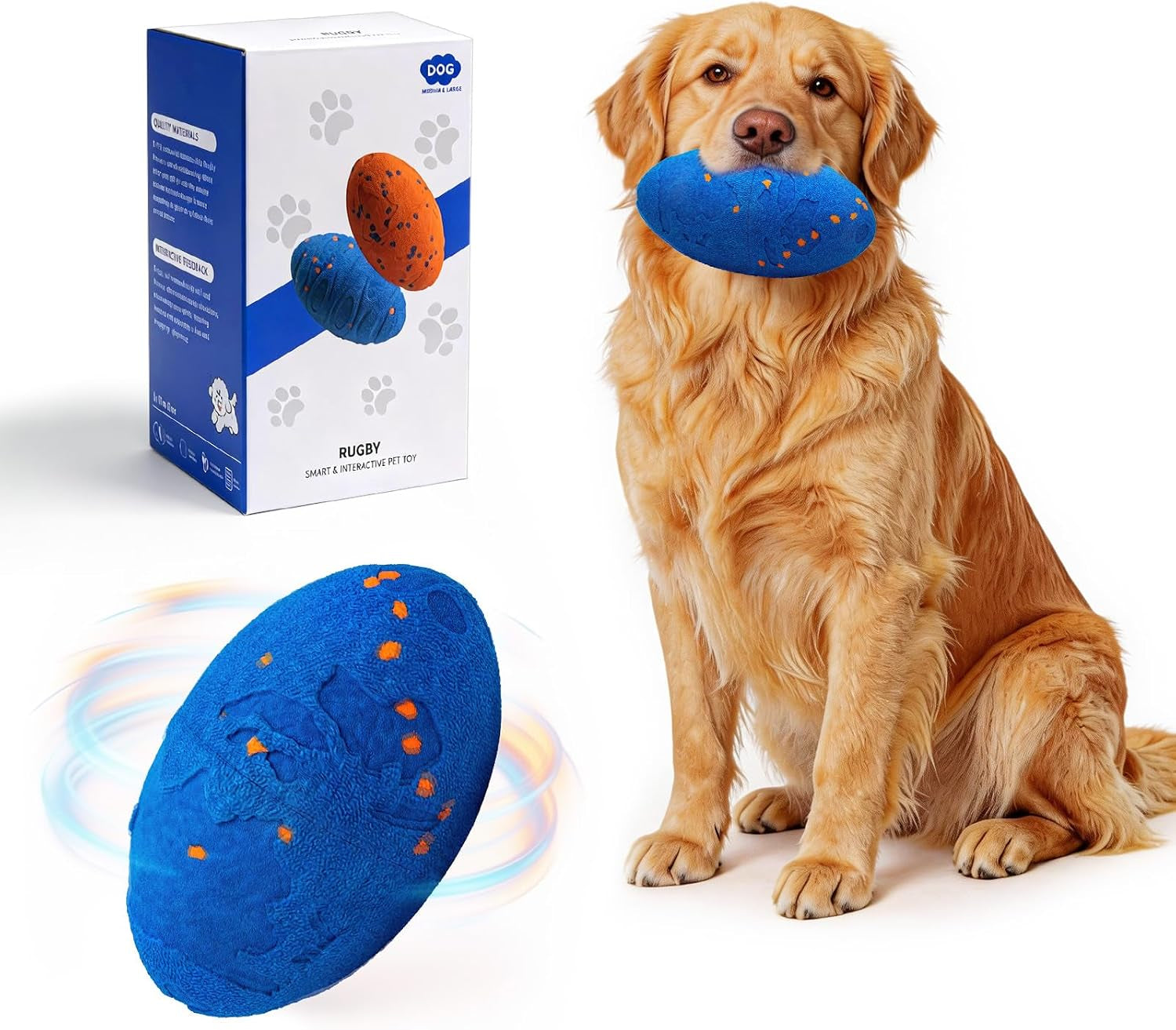 Interactive Dog Toy Balls, Pet Ball Toys Automatic Moving Bouncing and Rotating, Solid E-TPU Material, IPX7 Waterproof Active Rolling Balls for Small, Medium and Large Dogs(Vbleu)