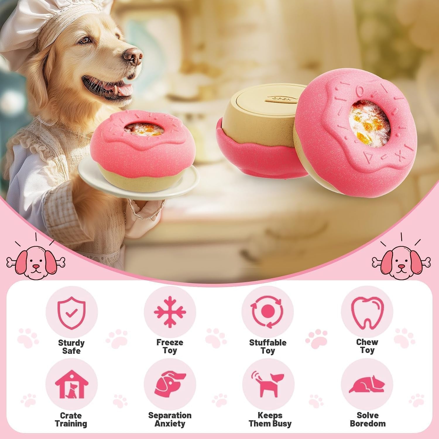 Dog Toys for Aggressive Chewers, Dog Enrichment Toys, Anxiety Relief for Dogs Toy, Indestructible Frozen Treat Toy National Pet Day Gifts for Large Dogs Peanut Butter Reduces Anxiety, Donut