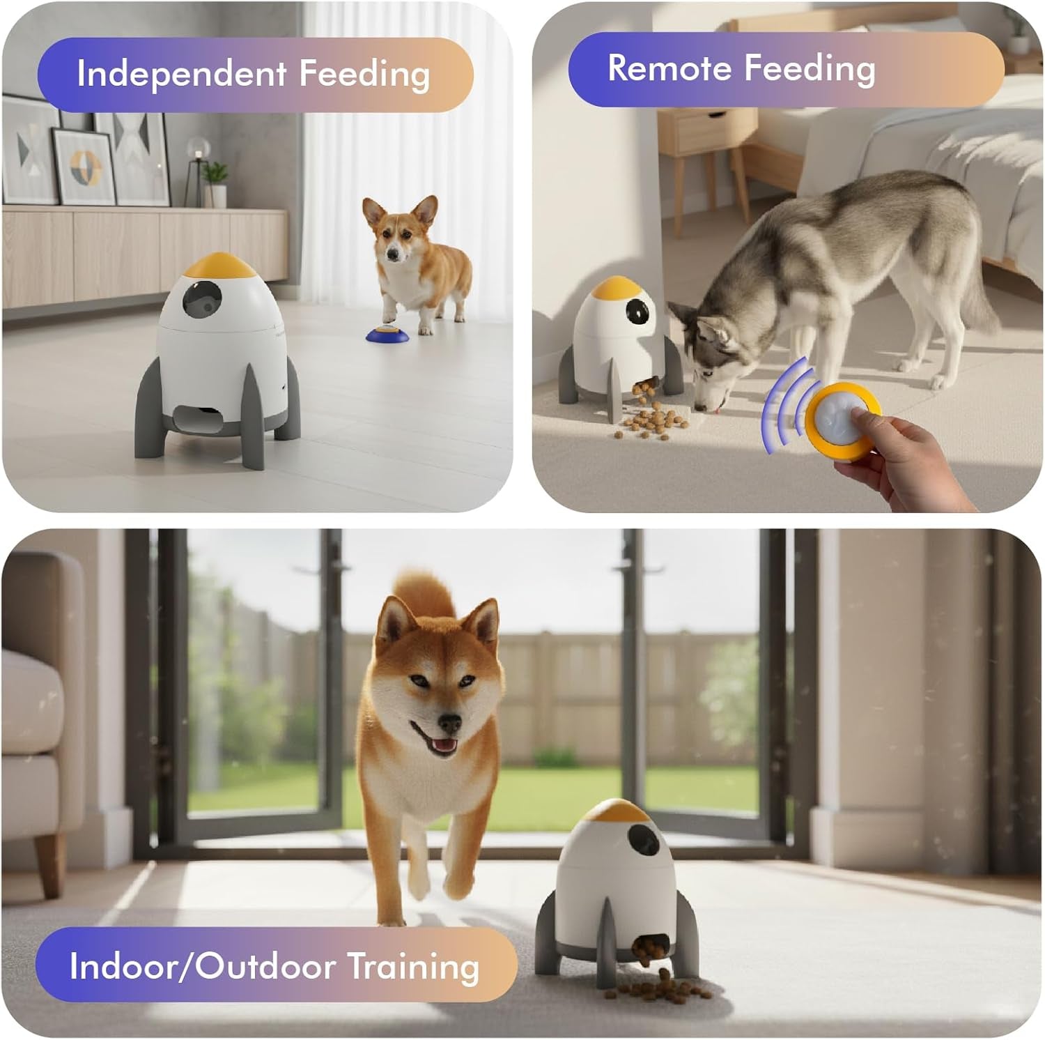 Interactive Dog Puzzle Feeder Toy, Automatic Dogs Treat Dispenser for IQ Training & Slow Feeder, Dog Food Dispenser with Remote Button, Suitable for Indoor or Outdoor Play, All Breeds,