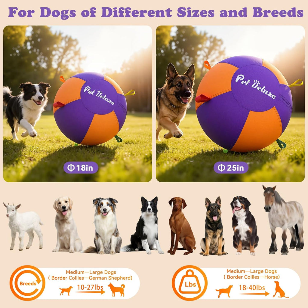 Upgrade Herding Ball for Dogs,25" Herding Ball for Australian Shepherd Collie,Border Collies,Cattle & Medium to Large Breeds,Fast-Inflating Pump,Durable & Waterproof Cover,Large Dog Toys Outdoor Play