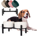 Raised Ceramic Dog Bowl Set with Stand, 3.5 Cups Elevated Dog Food Stand | 6.1'' Double Dog Food and Water Bowl Set, Non-Slip Dog Feeding Dishes for Small to Medium Breeds, 29.57 OZ, White