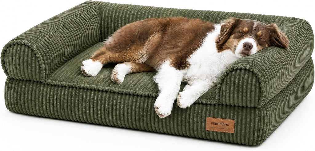 Cute Dog Bed, Thickened Orthopedic Dog Sofa, Waterproof&Washable | 36" Corduroy Dog Couch with 4" Extra-Thick Egg-Crate Foam, Large Pet Bed for Medium to Large Dogs, Green