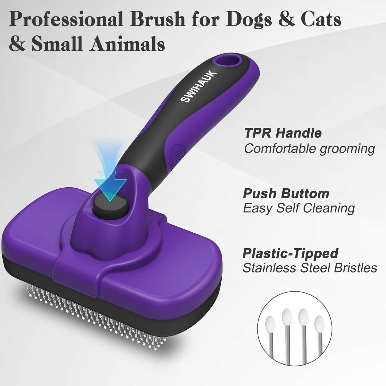 Self Cleaning Slicker Brush for Dogs & Cats, Skin Friendly Pet Grooming for Shedding, Deshedding, and Hair Removal - Puppy Brush for Long Haired Pets, Pet Supplies, Purple