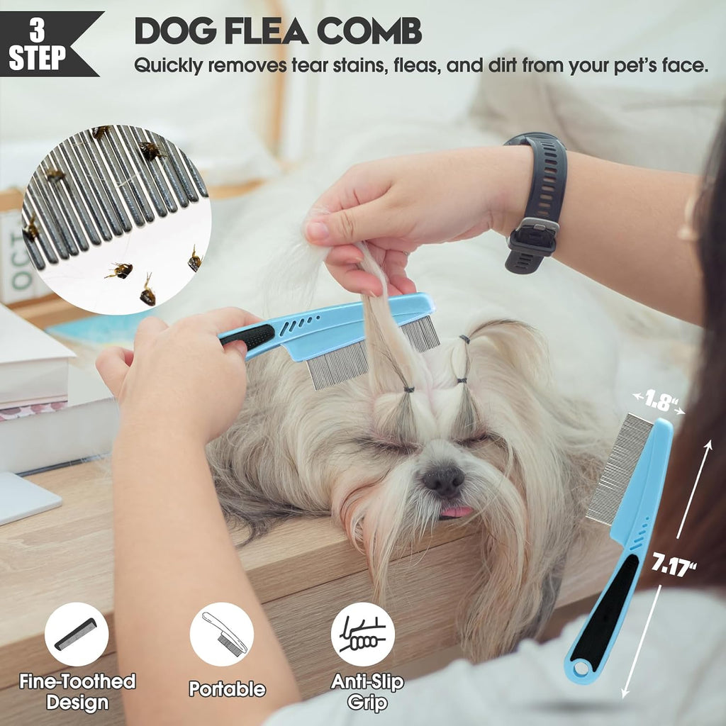 Dog Slicker Brush for Dogs Grooming Kit 5PCS Long Haired Doodles | Goldendoodles Poodles, Skin Friendly Deshedding, Comb and Rake, Removes Undercoat, Professional Detangling, Large, Blue