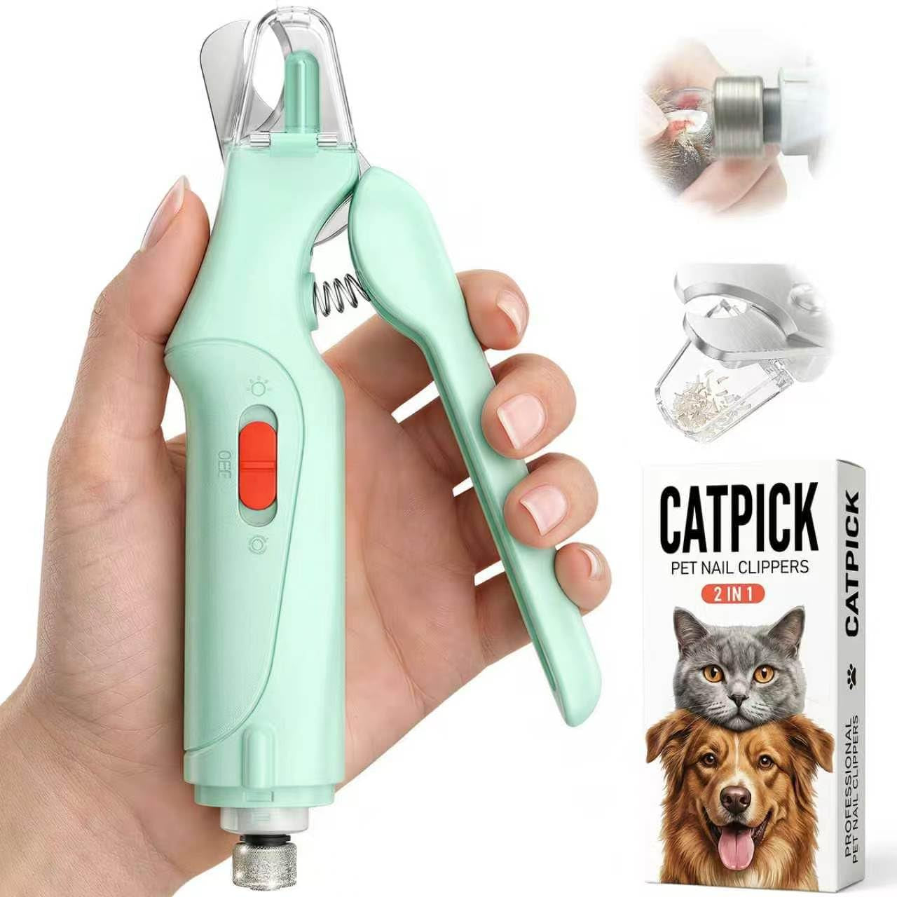 2-In-1 Cat Nail Clippers & Dog Nail Clippers Trimmers for Large Medium Small Dogs Cats Claw Trimmer Quick Sensor and Safety Guard USB Rechargeable with 2 LED Lights Dogs Nail Trimmer