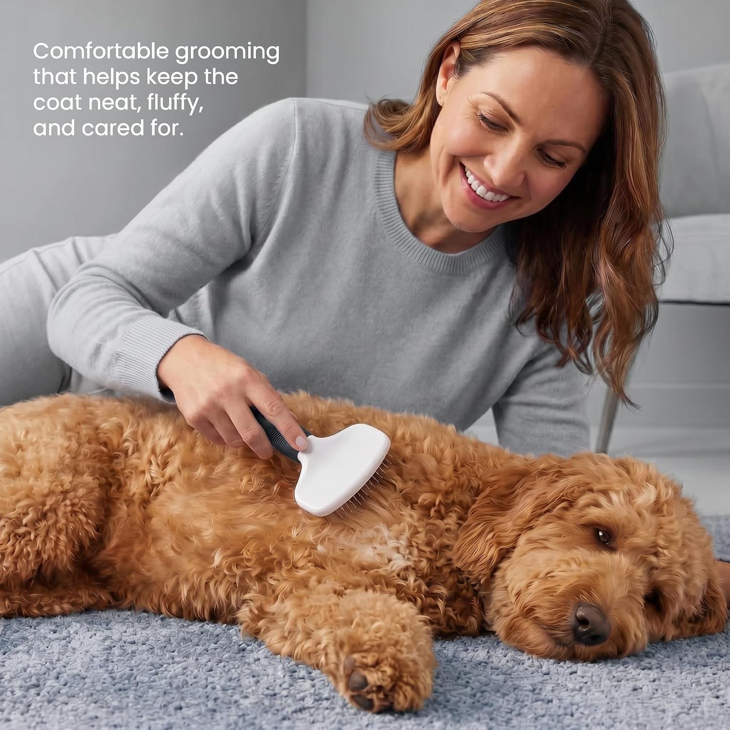 Poodle Pet Slicker Brush - for Dogs, Cats, and Rabbits - Removes Matted Fur, Knots, and Loose Hair - Suitable for Grooming Doodles and Goldendoodles with Short or Long Hair