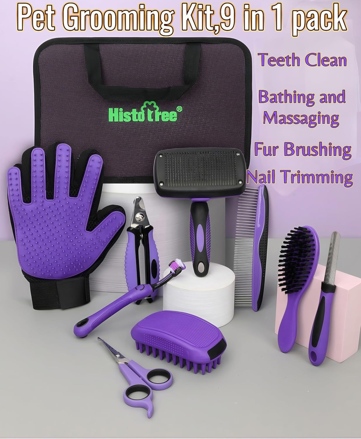Cat Grooming Kit 9-Packs Kitten Puppy Grooming Kit for Dogs | Pet Dog Cat Rabbits Bath Grooming Tools Brush Kit Dog Nail Clippers and Cat Trimming Tools for Short Long Hair Dog Cat