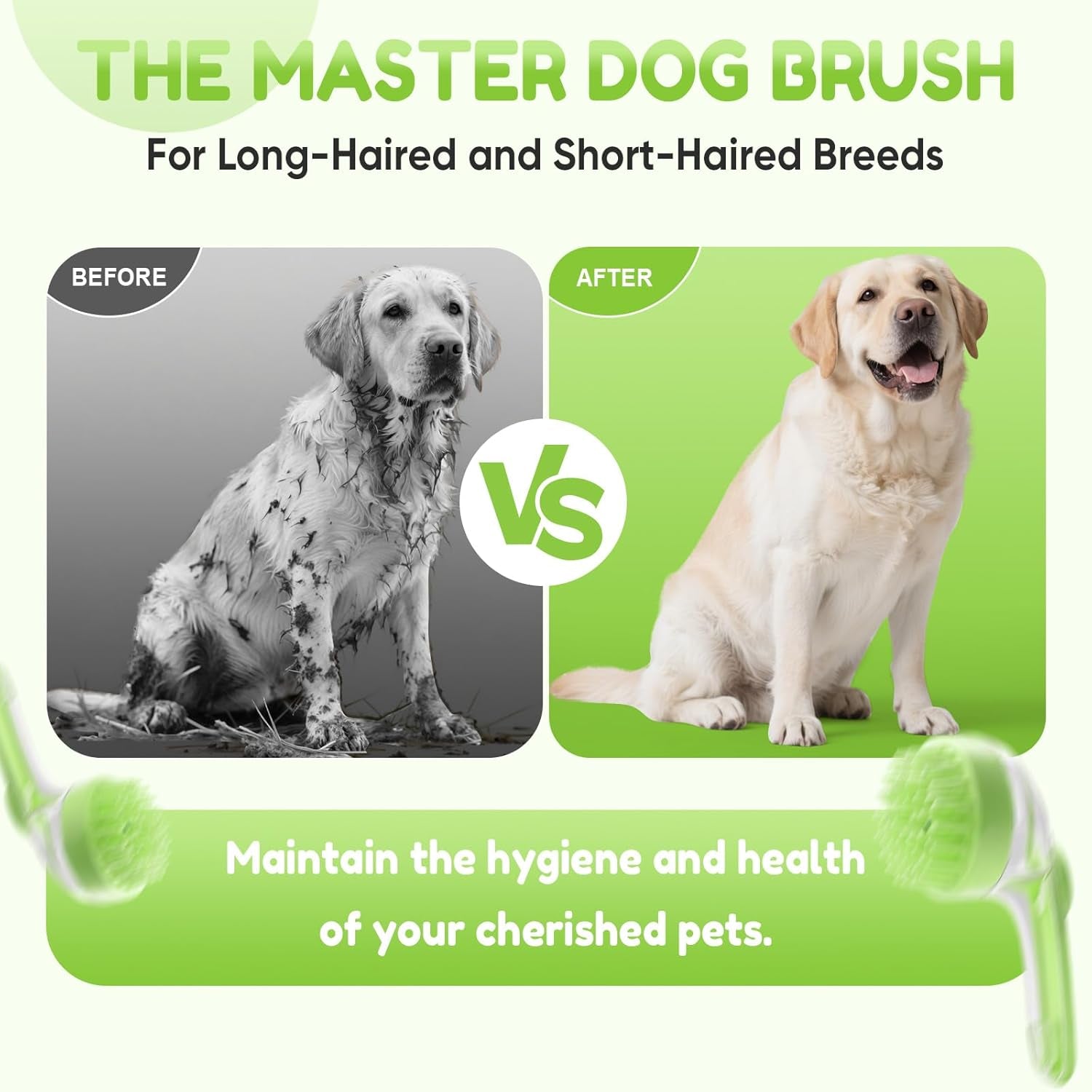 Pet Bath Brush with Shampoo Dispenser, Dog Bath Brush and Grooming Massage Brush for Dogs & Cats, Easy Dog Washing Brush for Short and Long Hair, Coarse and Fine Teeth 2Pcs (Blue)