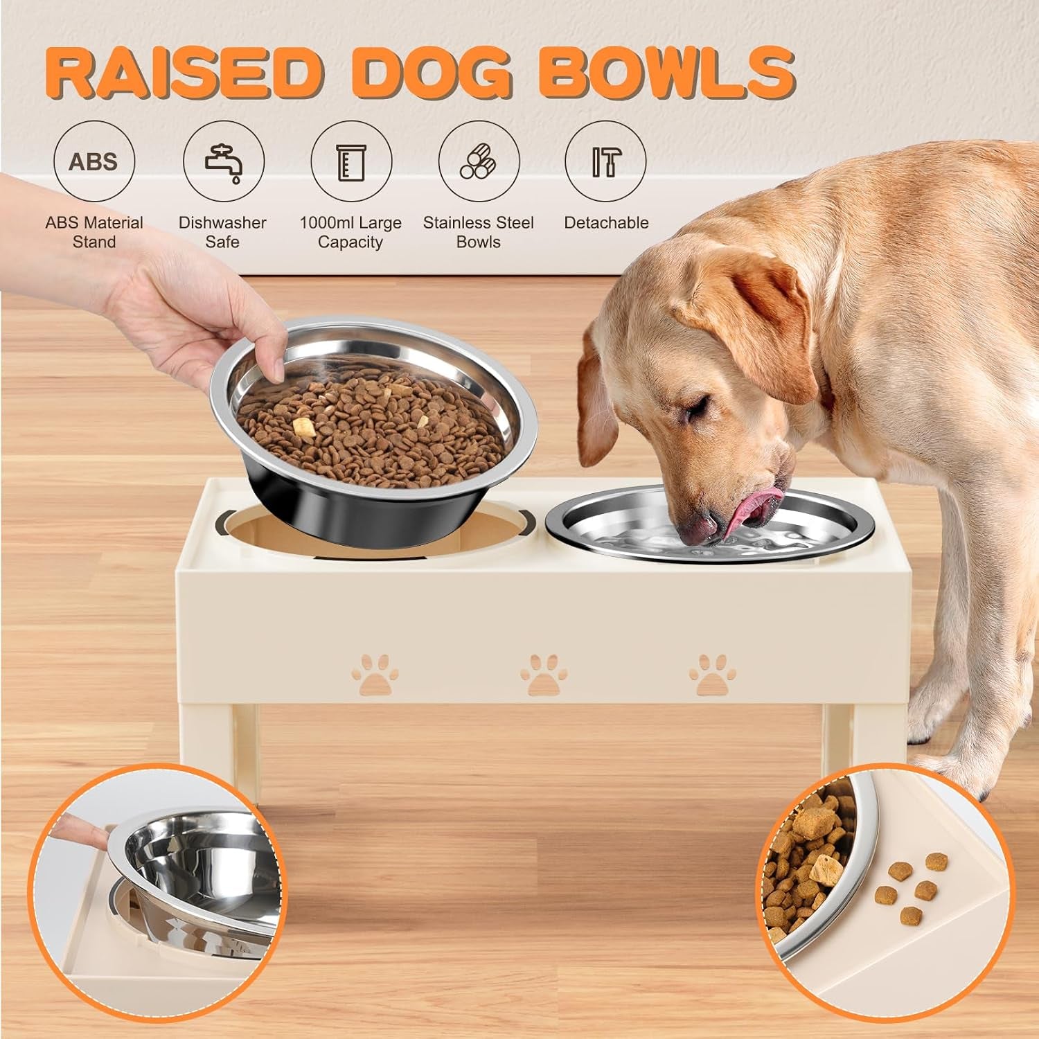 Elevated Dog Bowls with 2 Stainless Steel Bowls, 5-Height Adjustable Stand (3.1", 9" to 12"), for Improved Digestion & Neck Support, Easy Clean, Non-Slip Base Raised Feeder for Medium Large Dogs