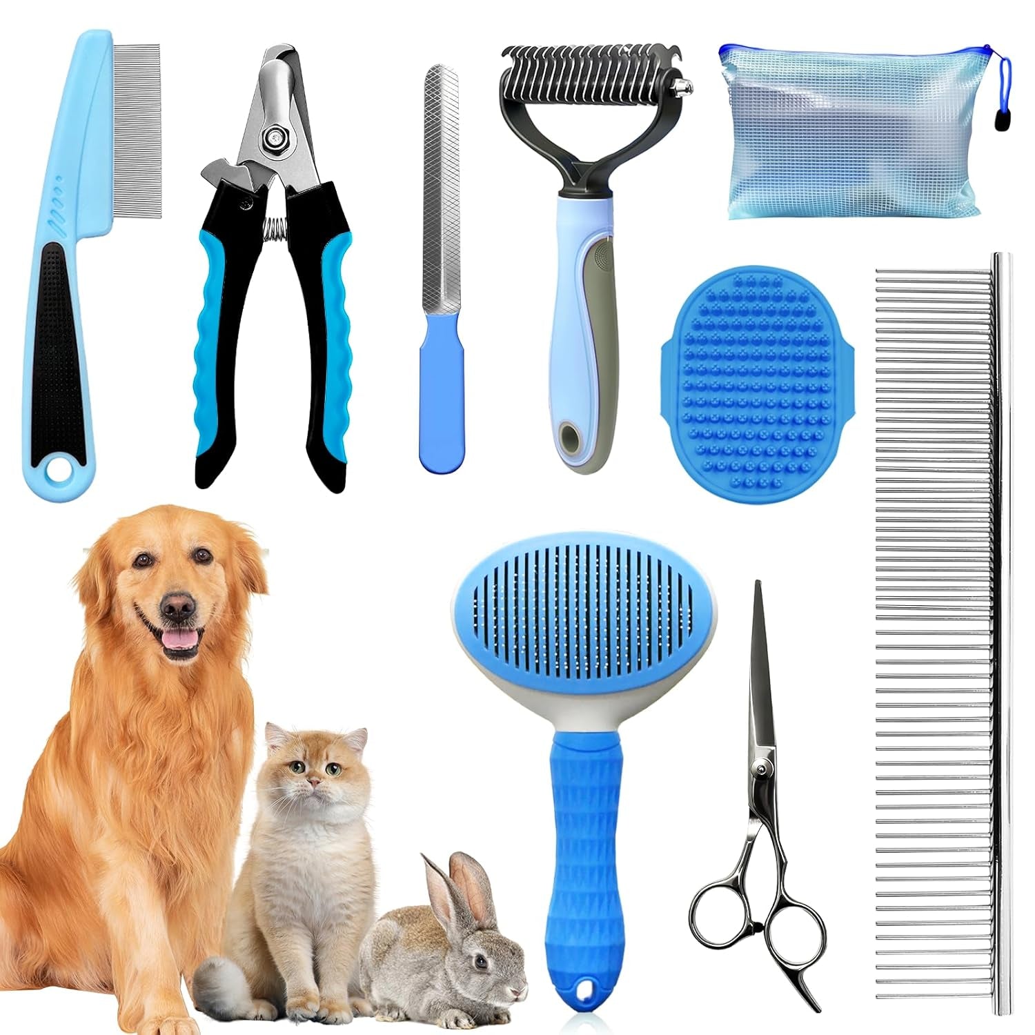 Dog Brush & Grooming Kit – 9-Piece Pet Brush & Deshedding Set for Shedding, Bathing, Trimming & Nail Care | Grooming Tools for Dogs & Cats, Includes Comb, Nail Clipper, Scissors, Slicker Brush (Pink)