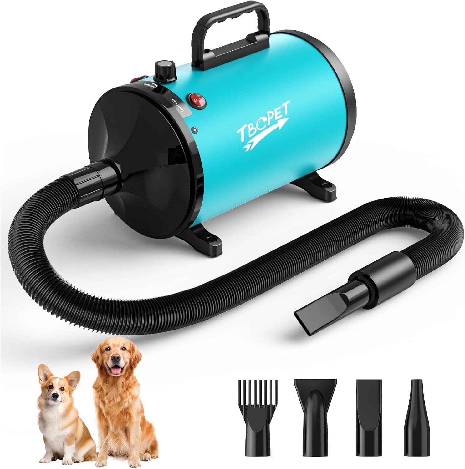 Dog Dryer High Velocity Dog Hair Dryer 5.2HP/3800W, Stepless Adjustable Speed Temperature Dogs Grooming Blow Dryer, Pet Dryer with 4 Nozzles,Blow Dryer for Dogs, White