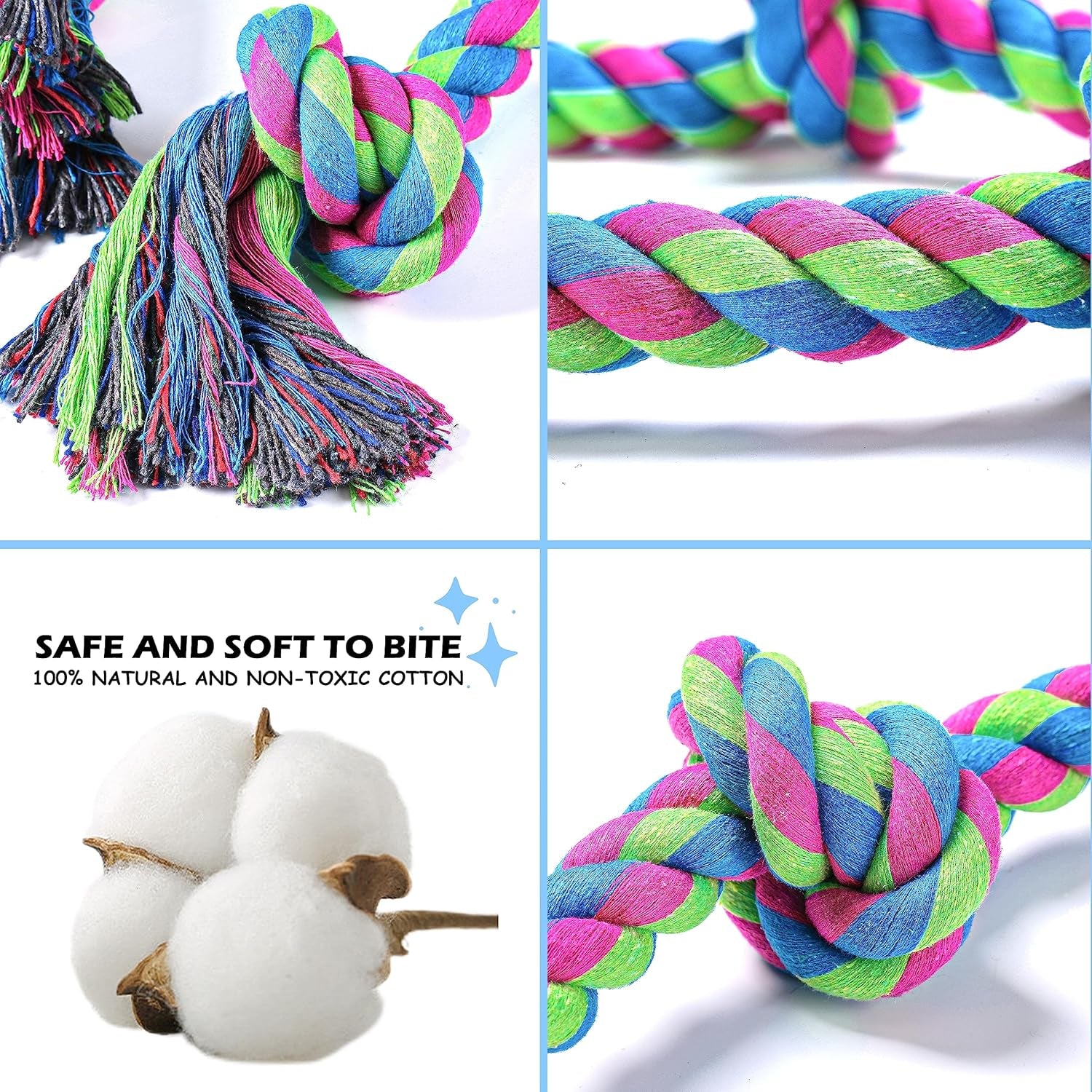 Dog Rope Toys for Large Breed Aggressive Chewers, 37-Inch 5 Knots Indestructible Teeth Cleaning Tug of War Toy，Natural Cotton Tough Premium Rope Toys for Boredom
