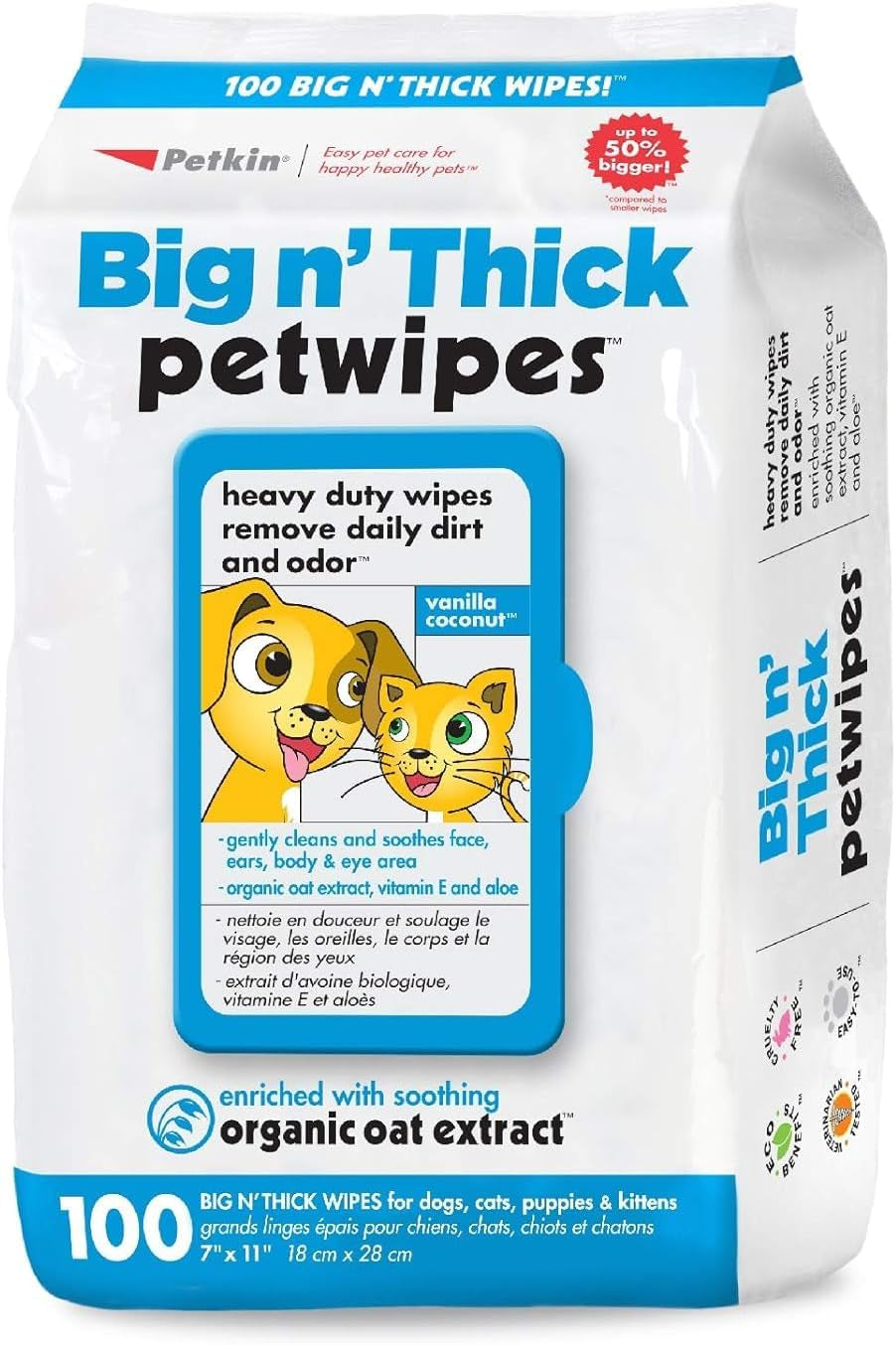 Pet Wipes for Dogs and Cats, 400 Wipes - Large Pet Wipes for Dogs and Cats - Cleans Ears, Face, Butt, Body and Eye Area - Convenient, Ideal for Home or Travel - 4 Packs of 100 Wipes