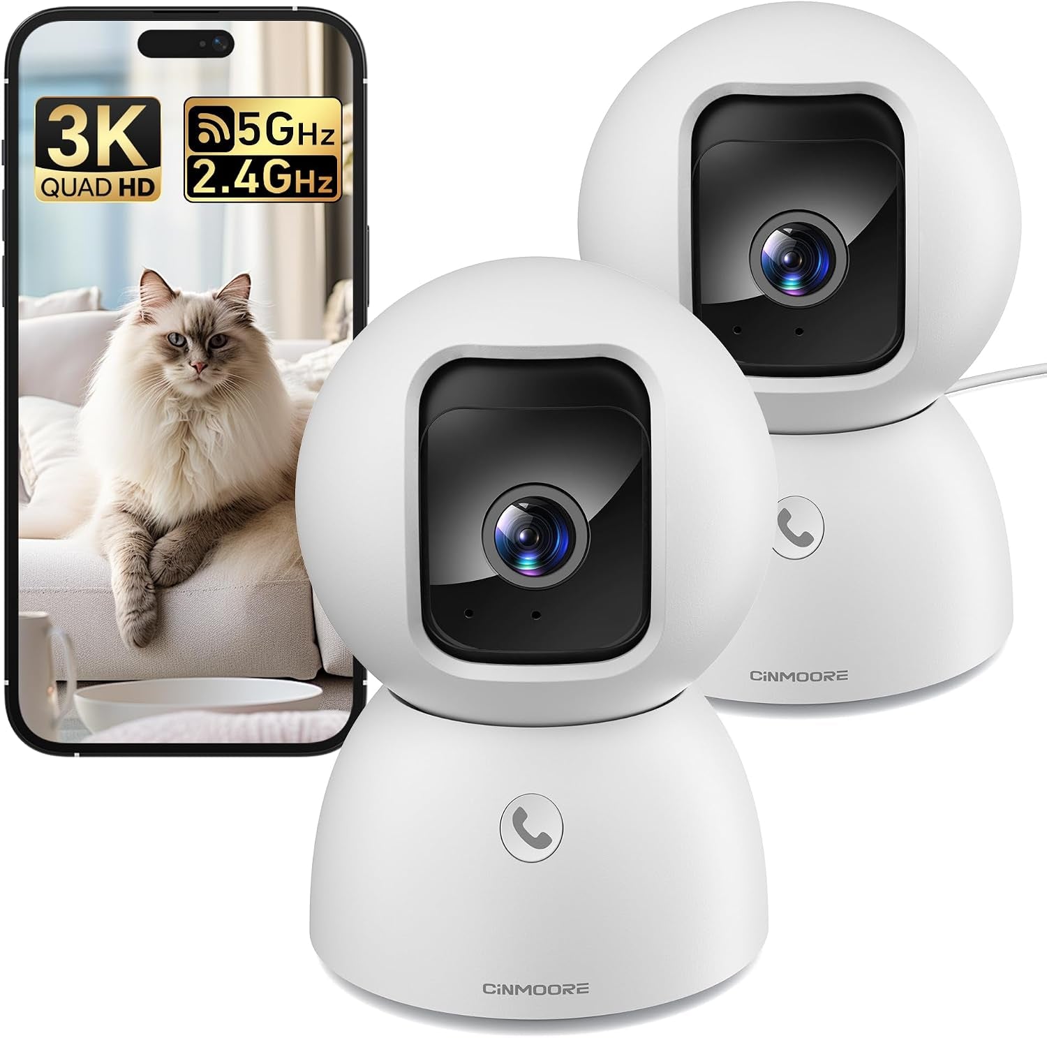 5G Pet Camera Indoor with Phone App, 3K Cat Dog Cameras with Speaker, Pan-Tilt Wifi Baby Monitor Camera for Home Security, Pet/Facial AI Detection Motion Tracking, 2-Way Talk, 2.4G/5G Wi-Fi