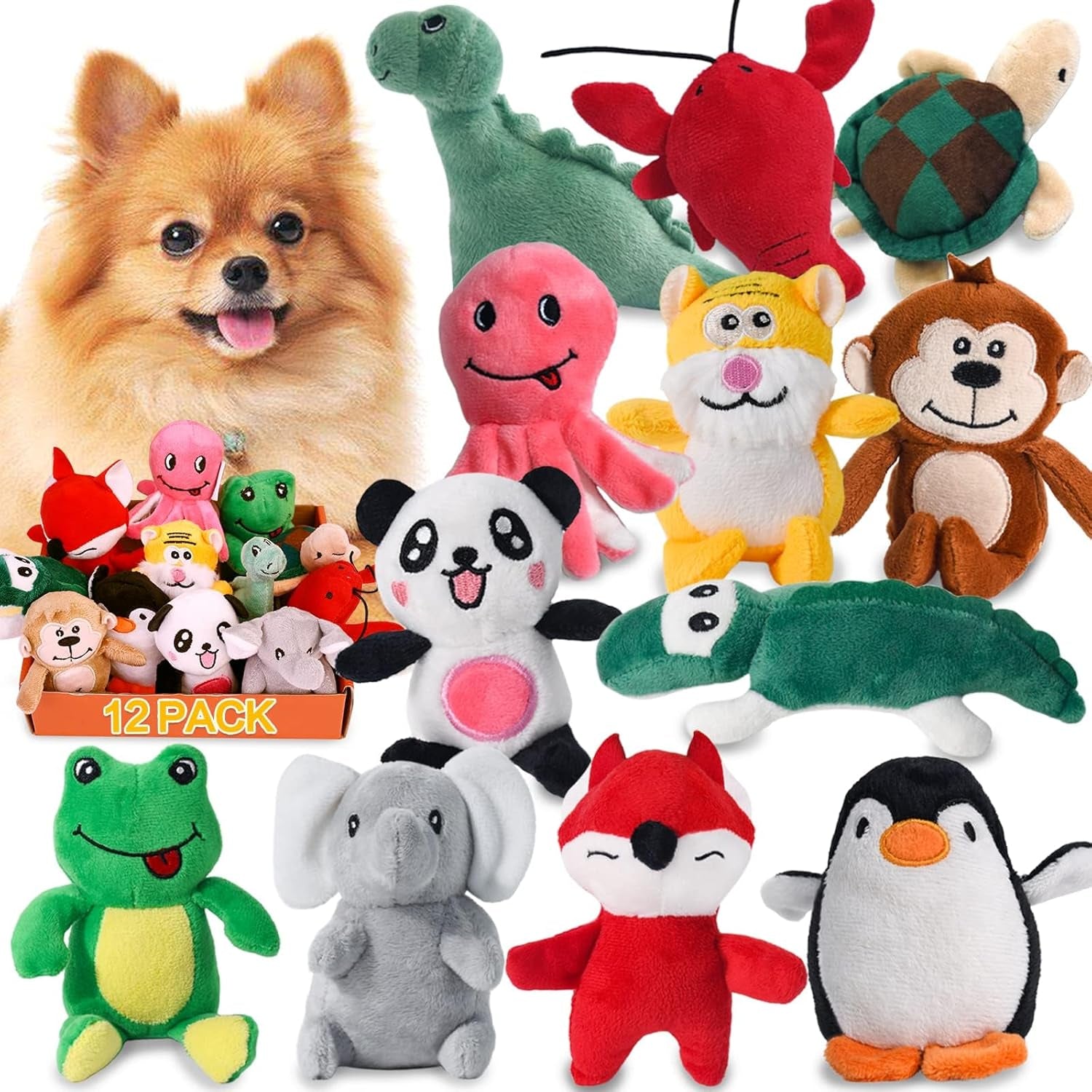 Squeaky Plush Dog Toy 6 Pack for Puppy, Small Stuffed Puppy Chew Dog Toys Bulk with Squeakers, Cute Soft Pet Toy for Small Medium Size Dogs