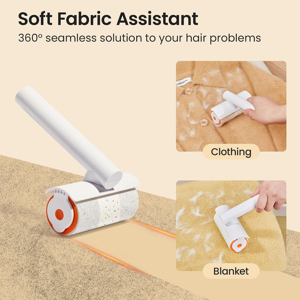 Pet Hair Removal Tool and Lint Roller Value Set, Sticky Lint Remover | Reusable Dog Cat Hair Remover for Pet Hair Removal on Furniture, Couch, Carpet, Clothing, Bright White