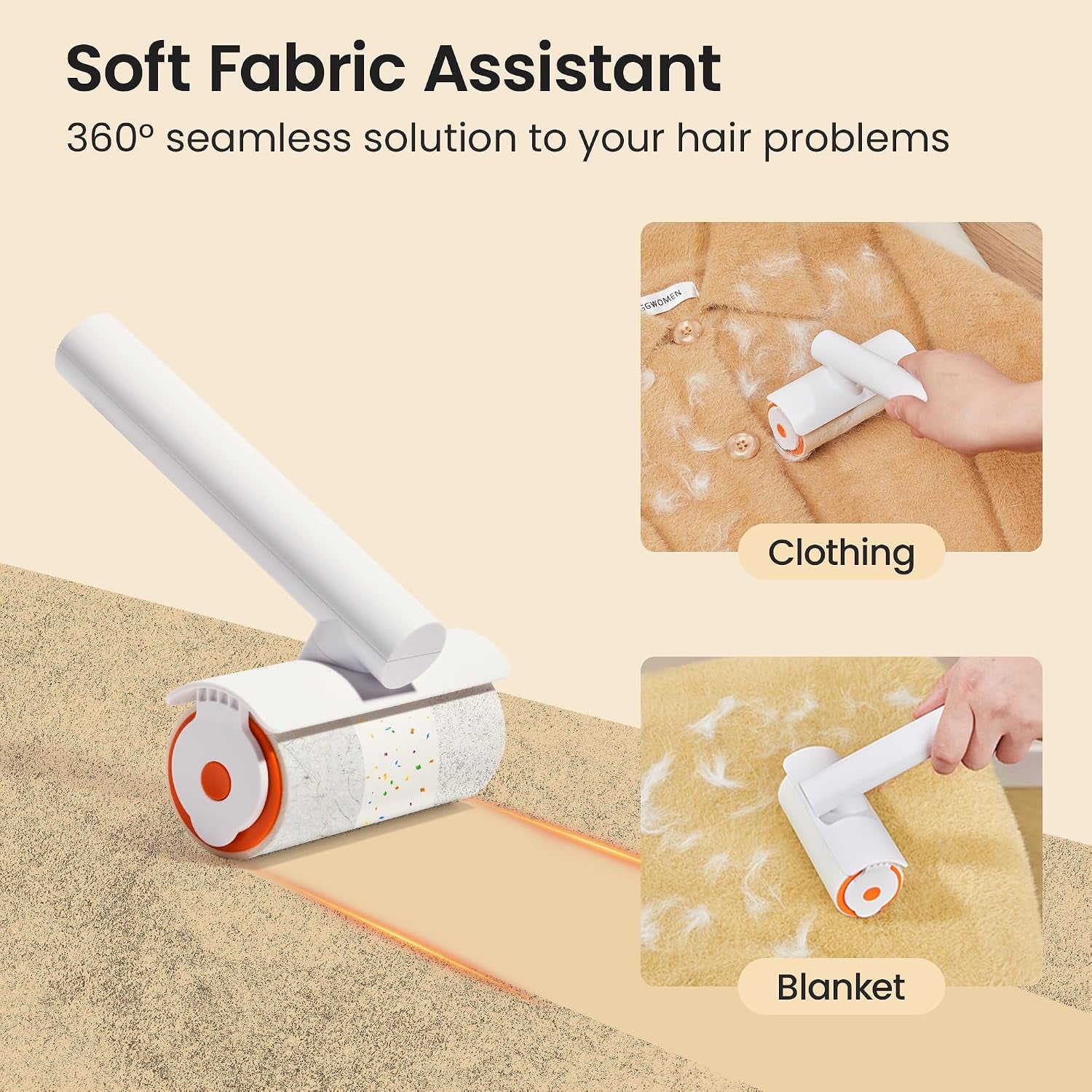 Pet Hair Removal Tool and Lint Roller Value Set, Sticky Lint Remover | Reusable Dog Cat Hair Remover for Pet Hair Removal on Furniture, Couch, Carpet, Clothing, Bright White