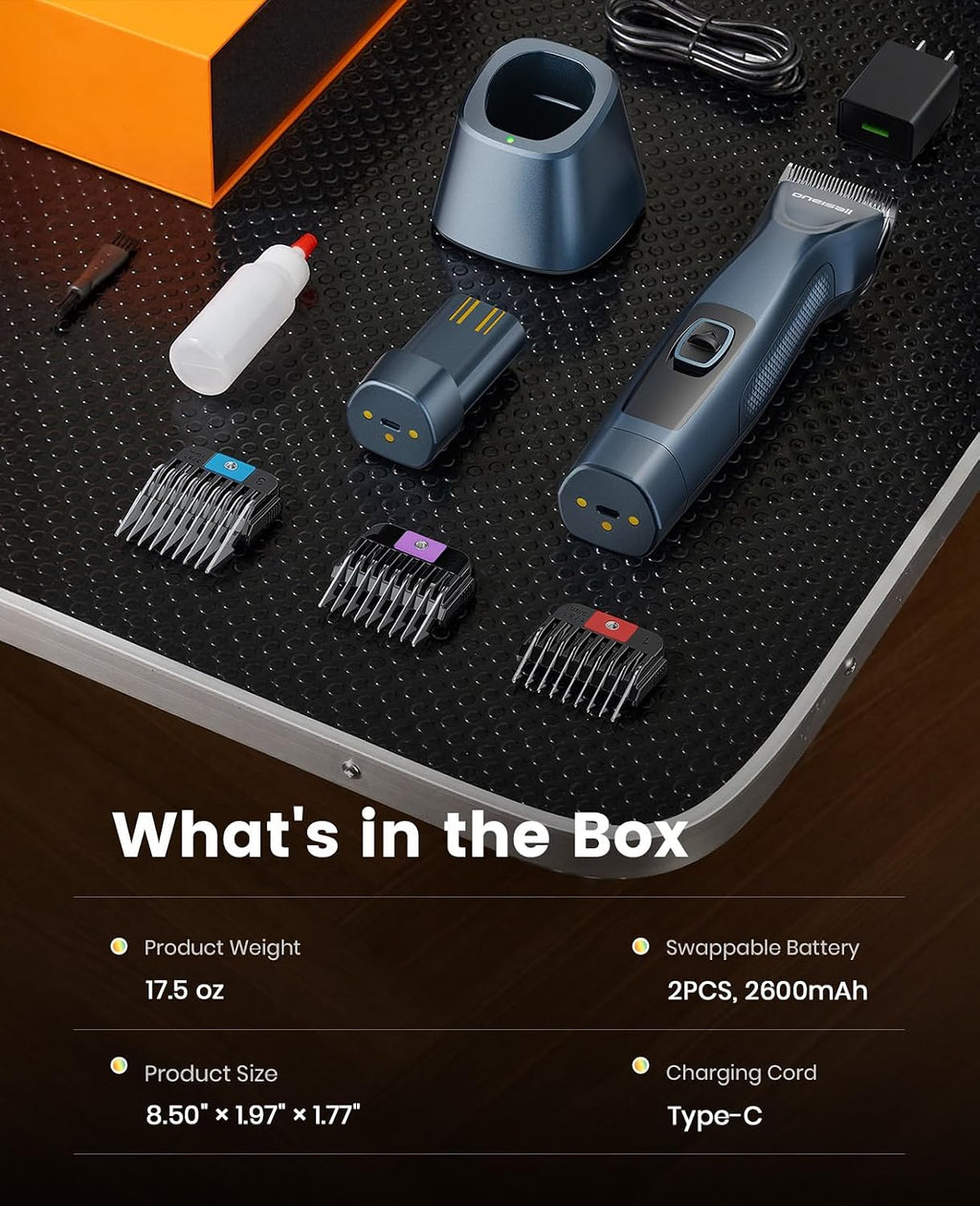 Professional Dog Clippers Dual Battery Unlimited Runtime A5 Blade | 3700SPM 2-Speed, 2 Pcs 2600Mah Swappable Battery, Low Noise Dog Grooming Clippers for Thick Long Curly Matted Hair