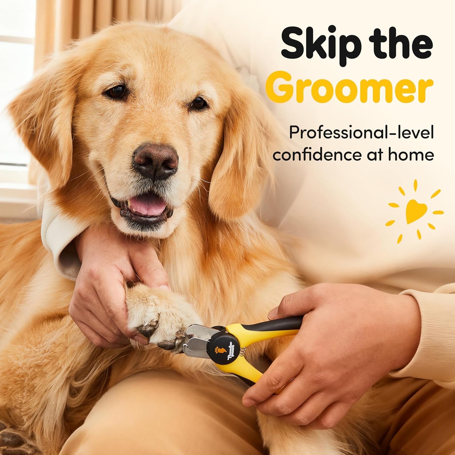 LED Dog Nail Clippers with Light Illumination, Trimmers with Protective Guard, Safety Lock and Nail File - Suitable for Large and Small Dogs & Cats (Yellow)