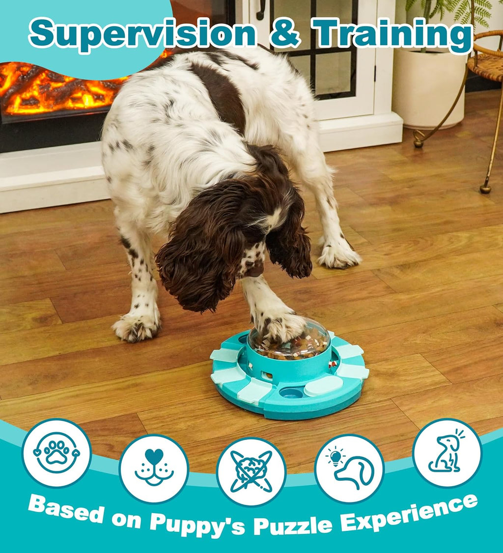 Dog Puzzle Toy Feeder, Press to Dispense Food & Treats | Slows Eating, Brain Stimulation Mental Enrichment, Interactive Treat Dispenser Game