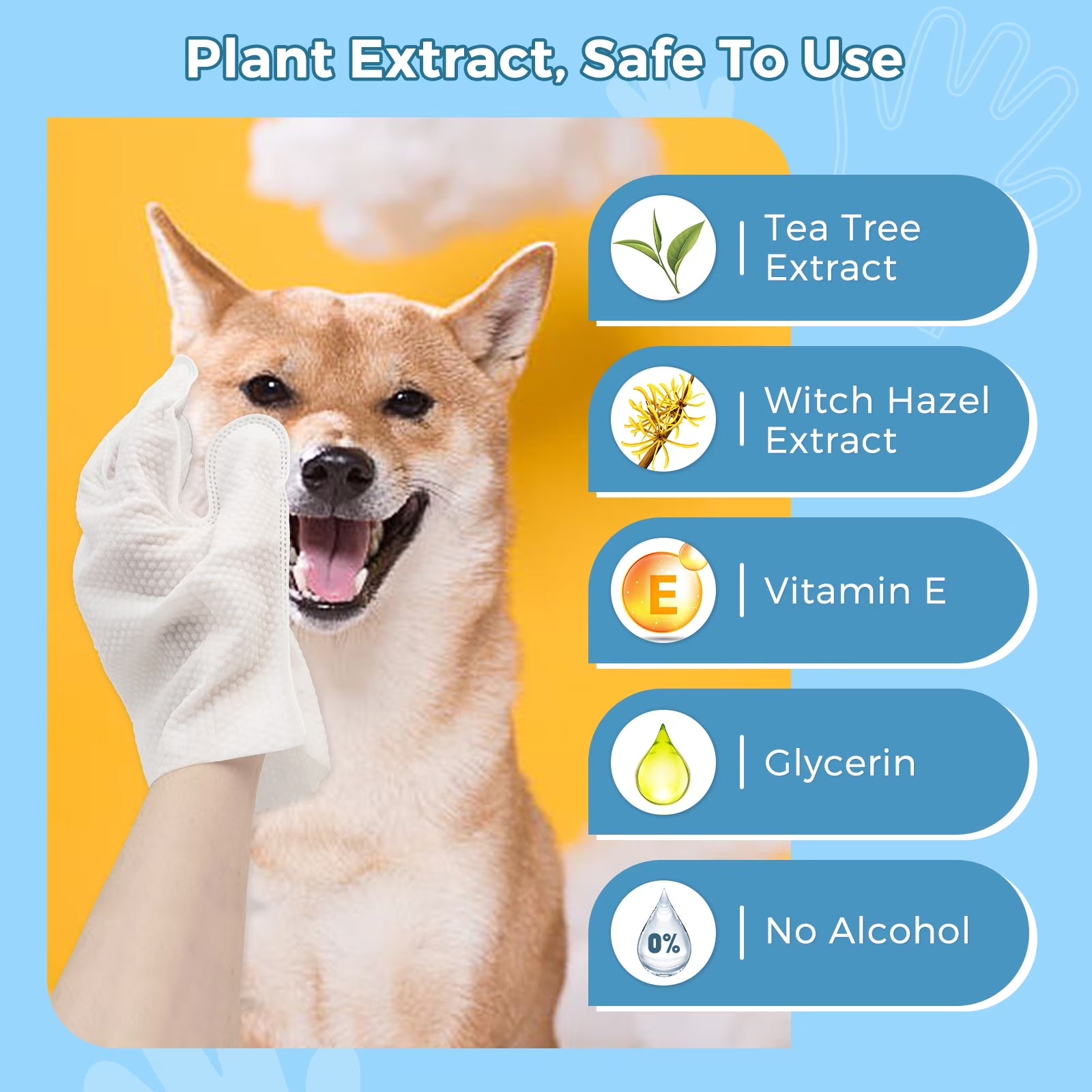 Pet Glove Wipes for Dogs & Cats, Extra Thick Rinse Free Dog Wipes, Unscented, 5 Pack, 30 PCS