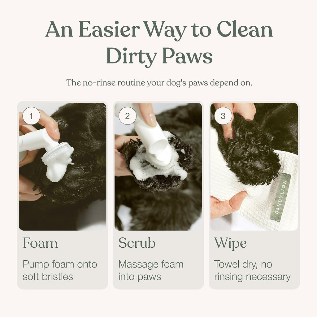Dog Paw Cleaner, Clean Paws, No Rinse Foam Cleaner with Brush, 5 Fl Oz |  Dog Paw Washer, Fragrance Free, Ph Balanced, Waterless, Foaming Washer with Silicone Brush, Pet Cleaning Supplies