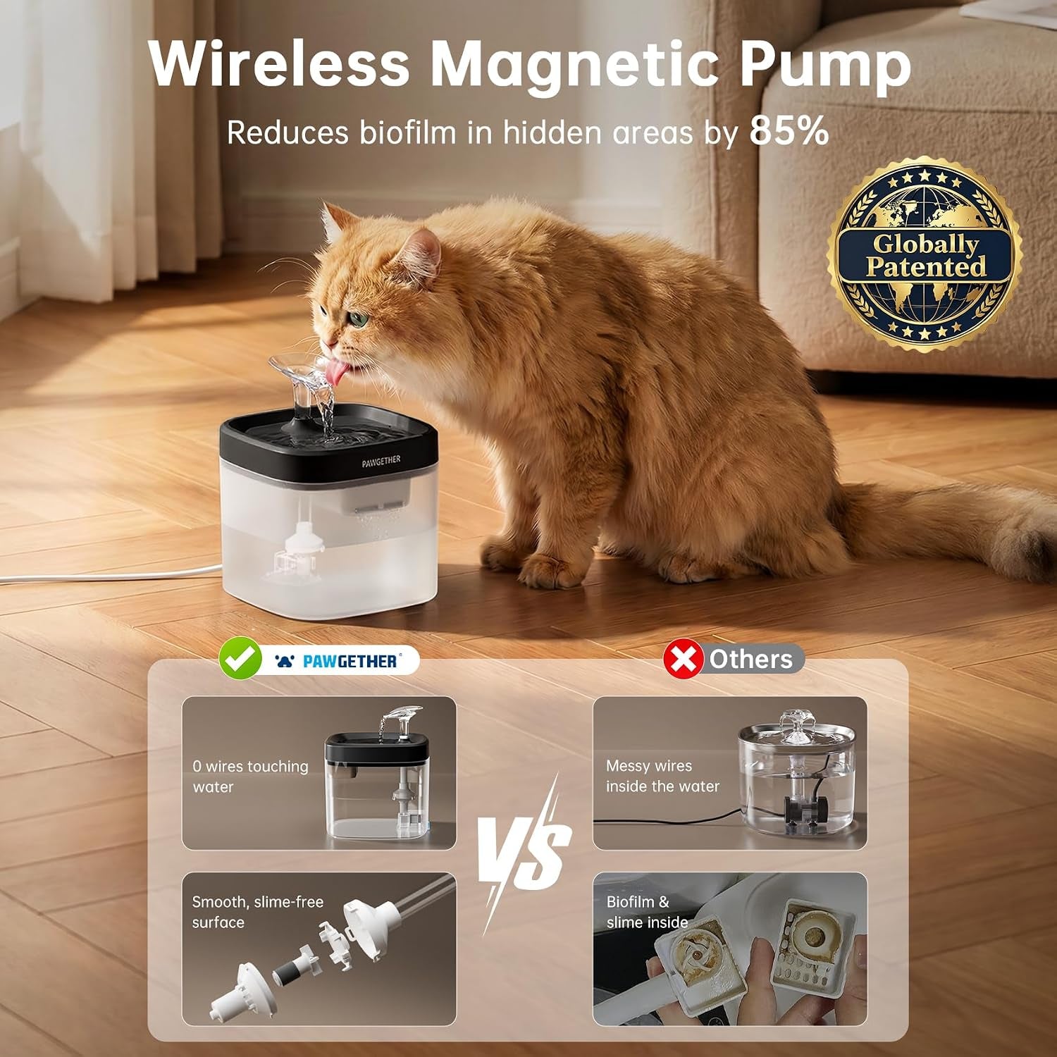 ® Cat Water Fountain with Wireless Pump 51Oz/1.5L Dog Water Fountain, Ultra Quiet Automatic Pet Water Fountain Portable Indoor Outdoor Travel Small Dog Water Dispenser with Adapter Black
