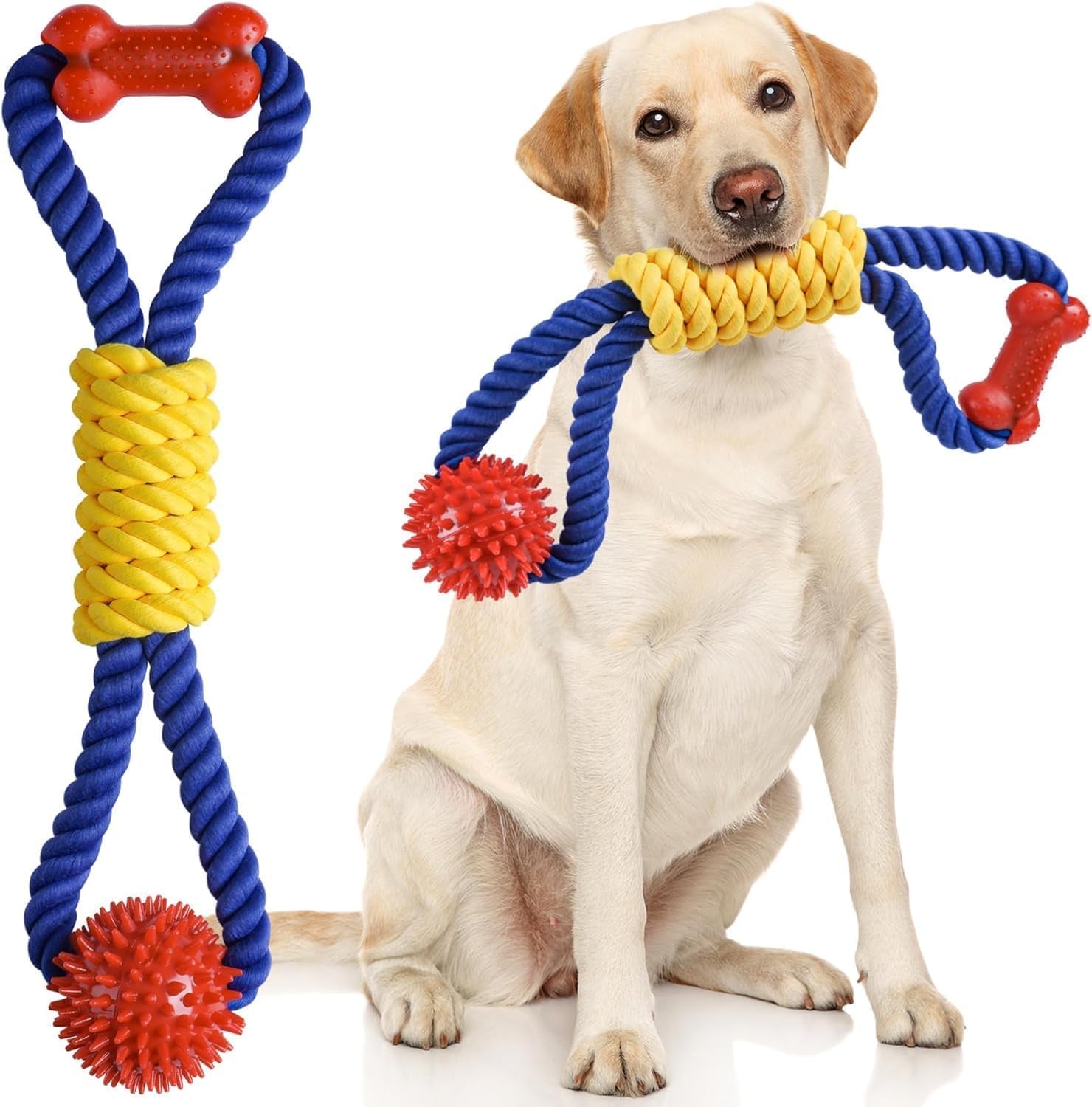 Dog Rope Toys for Large Breed Aggressive Chewers, 37-Inch 5 Knots Indestructible Teeth Cleaning Tug of War Toy，Natural Cotton Tough Premium Rope Toys for Boredom
