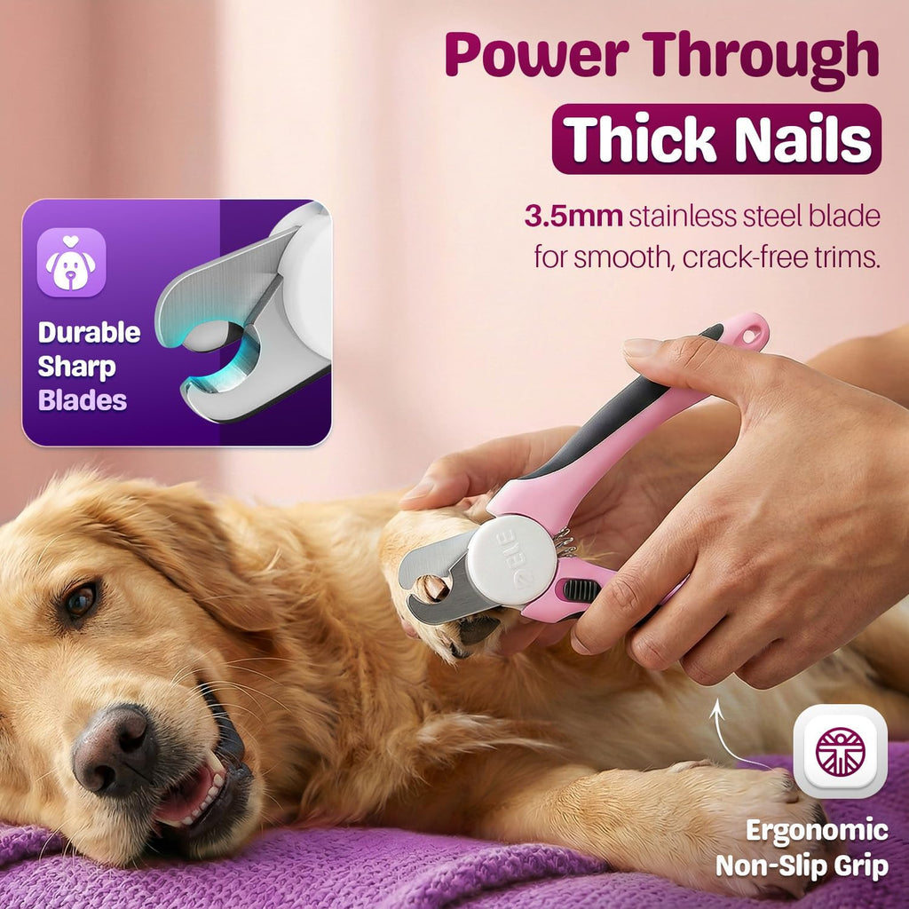 Dog Nail Clippers and Cat Nail Trimmer with Safety Guard, Pink | Pet Nail Clippers with a 3.5 Mm Stainless Steel Blade for Grooming Puppies, Indoor Cats and Small, Medium or Large Dog Breeds
