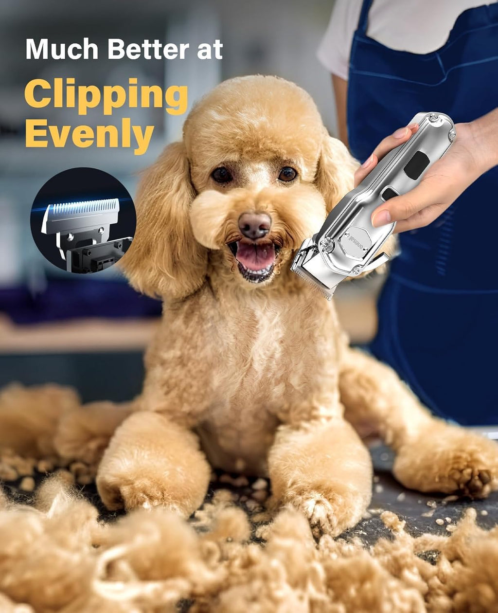 Dog Grooming Kit for Thick/Matted Hair with Stainless Steel Blade | Powerful Motor, Dog Clippers+Paw Trimmers, IPX7 Waterproof, Low Noise, Cordless & Long Battery Life