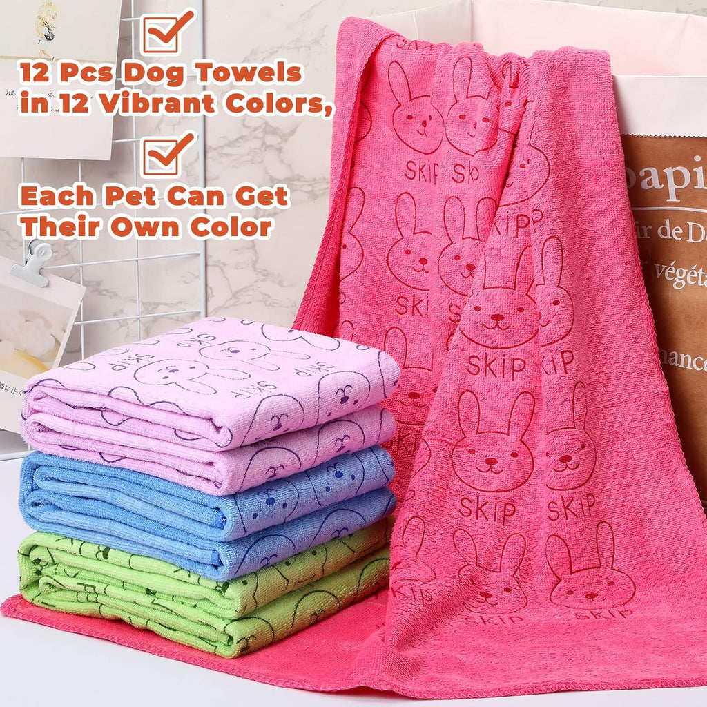 12 Pcs Microfiber Dog Towels for Drying Dogs Cats, 20 X 40 Inch, Quick Drying Absorbent Pet Puppy Towels for Small Puppy Dog Cat Kitten Pet, Grooming Bathing Shower Travel Supplies(Multicolor)