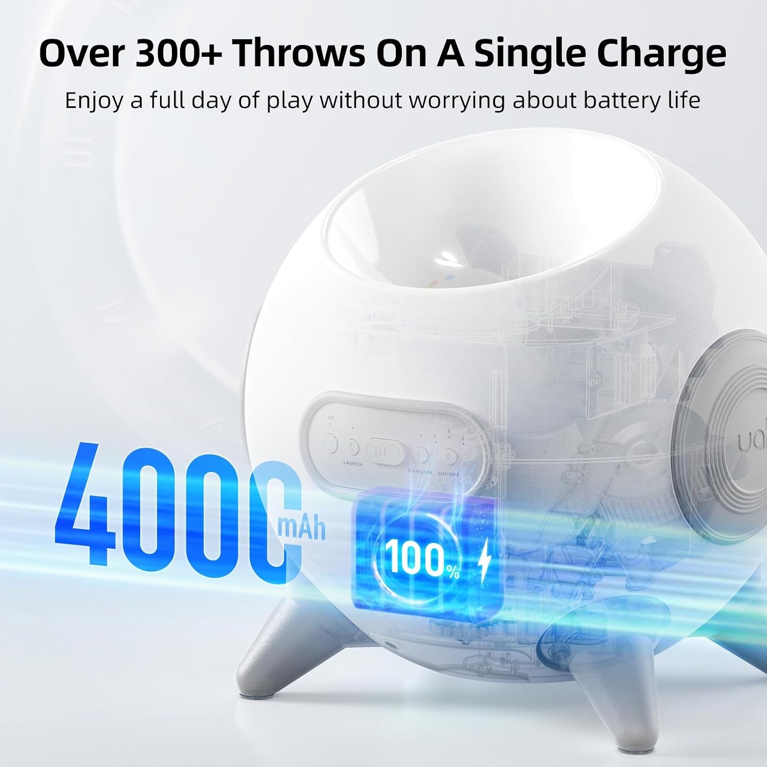 Automatic Ball Launcher for Dogs with Obstacle Detection, 20Ft-80Ft Adjustable Distances Ball Thrower Launcher for Medium & Large Dogs, with 4 Balls (2.5 Inches)