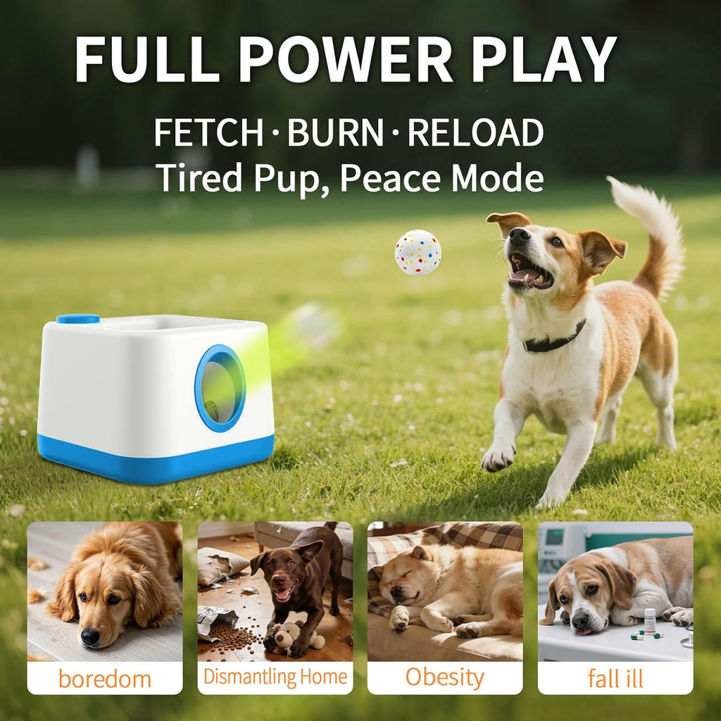 Automatic Dog Ball Launcher, Auto/Manual Paw-Activated Dog Ball Thrower, 3 Adjustable Distances Rechargeable Interactive Dog Toy, Indoor Outdoor Self Play Pet Toy with 4 Chew-Resistant Balls