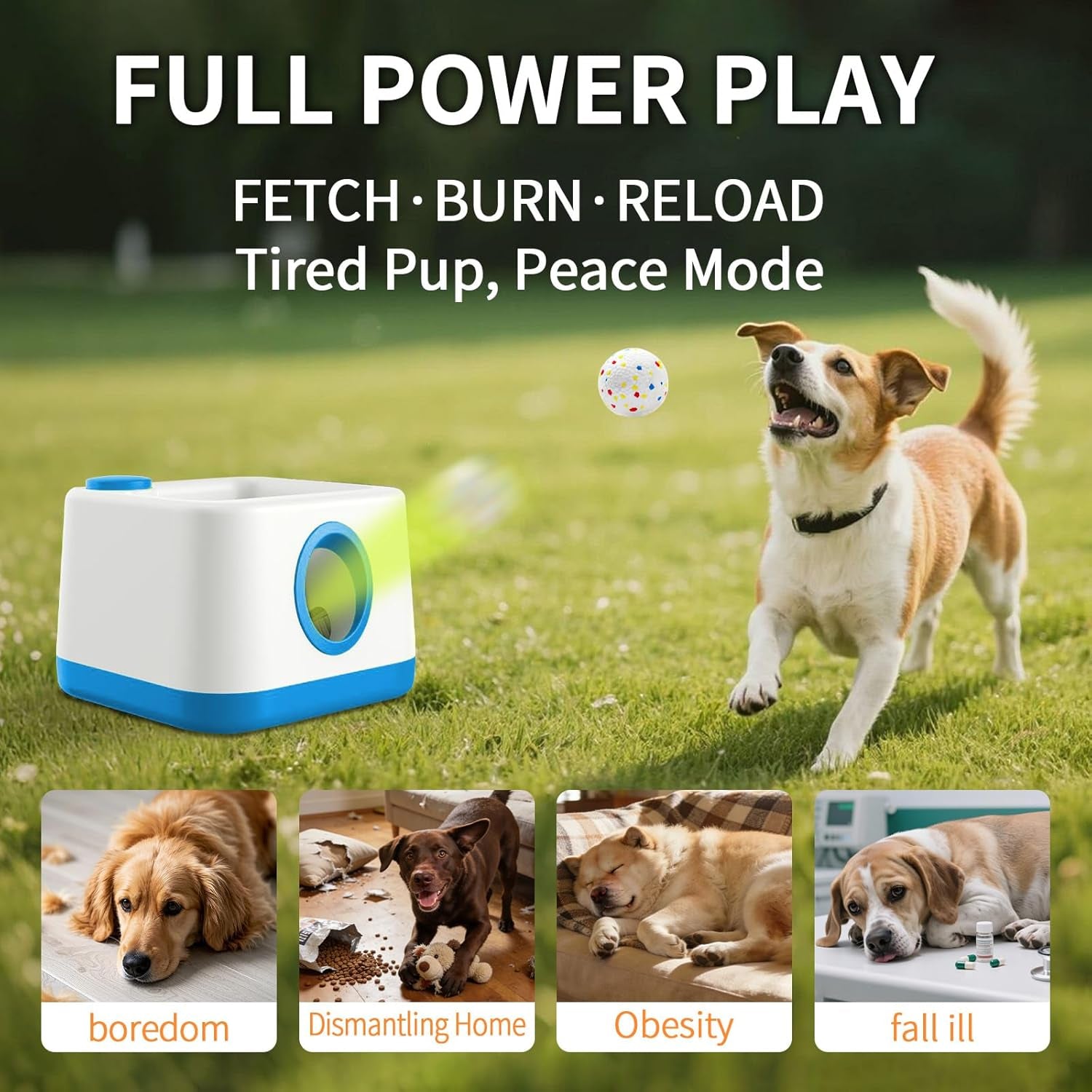 Automatic Dog Ball Launcher, Auto/Manual Paw-Activated Dog Ball Thrower, 3 Adjustable Distances Rechargeable Interactive Dog Toy, Indoor Outdoor Self Play Pet Toy with 4 Chew-Resistant Balls