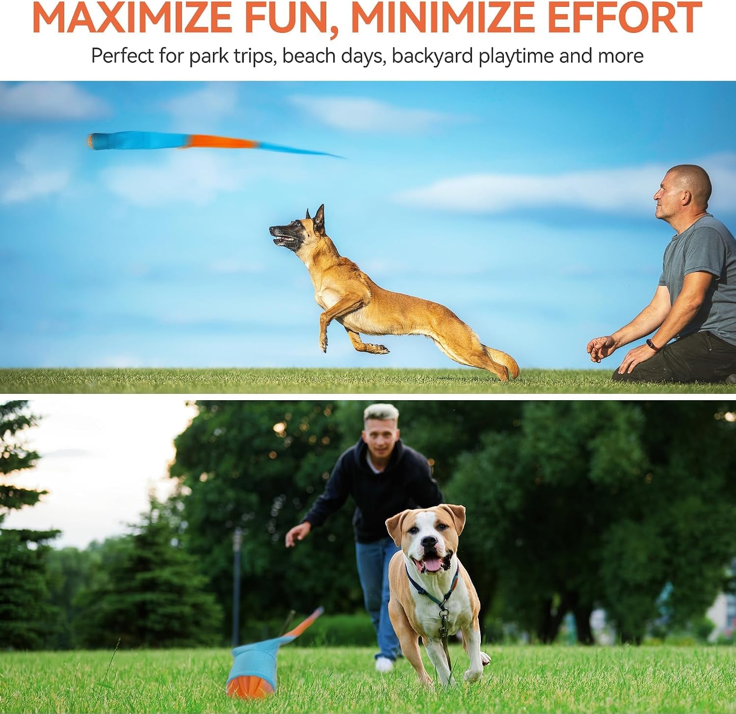 2-Pack Dog Ball Toy with Tail, Interactive Throw & Catch Toy for Medium & Large Dogs, Rubber Ball with Nylon Tail for Exercise & Boredom Relief