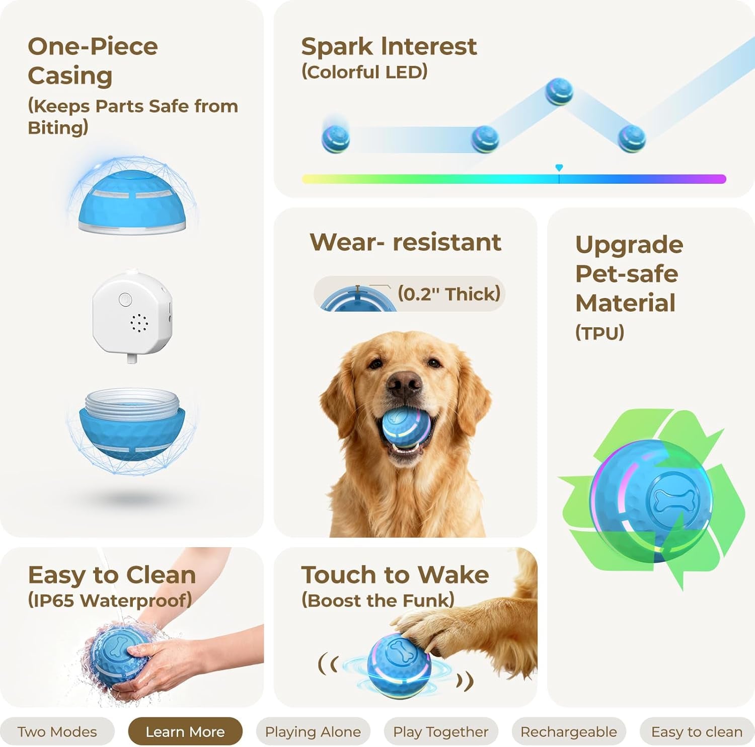 Interactive Dog Toys: Automatic Moving Dog Balls with LED Lights, Puppy Toy to Keep Them Busy, Shaky Dog Ball for Small,Medium,Large Dogs, Dog Toys for Aggressive Chewers,Rechargeable - (Blue)