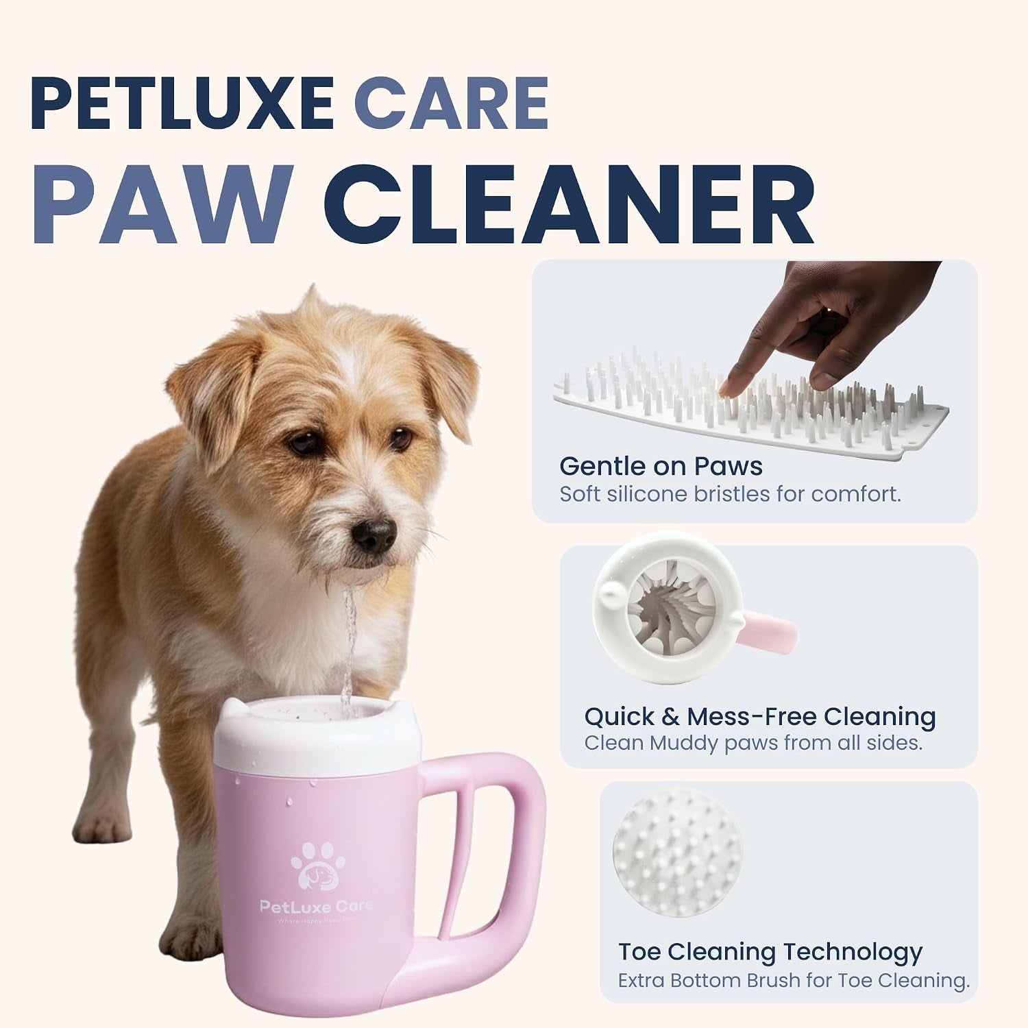 Dog Paw Cleaner, Paw Washer Cup with Soft Silicone Bristles, Portable Dog Foot Washer, 4-In-1 Paw Cleaner Kit with Paw Balm, Microfiber Towel & Grooming Brush (Pink Small)
