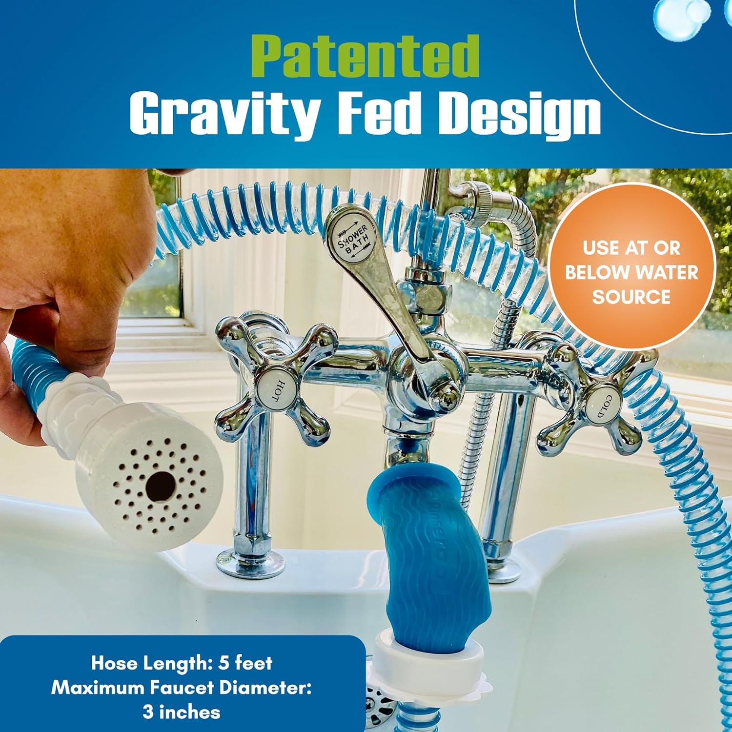 Slip-On Bathtub Faucet Sprayer Attachment. Ultra-Flex Dog Shower Hose Adapter Portable Hose Attachment with Sprayer Pet Showerhead Attach Tub Spout 5 Foot Hose. No Install for Speedy Washing