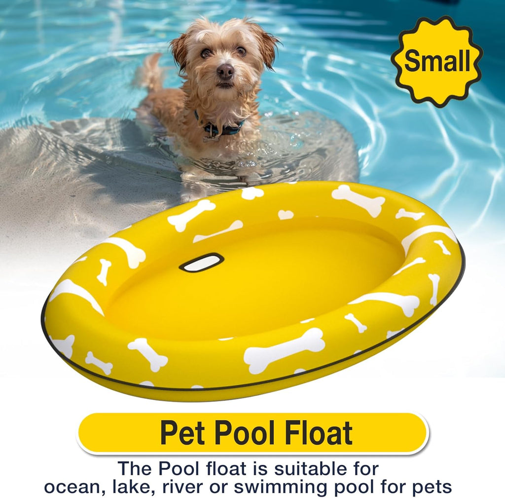 Dog Float Raft - Inflatable Dog Swimming Float for Summer (Small, Yellow Bones)