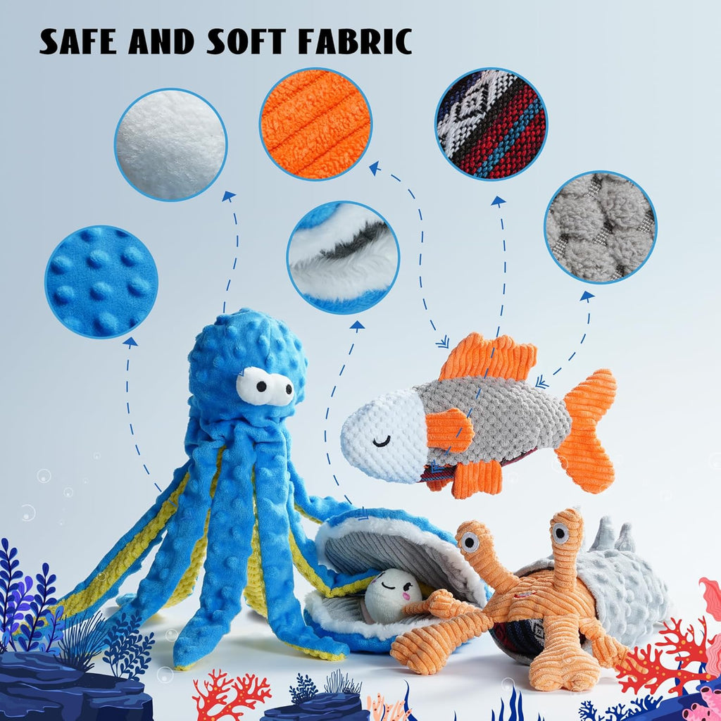 4 Packs Crinkle Squeaky Dog Toys for Aggressive Chewers, Tough Durable Stuffed Plush Rope Tug Puppy Chew Toy for Small Medium Large Breeds