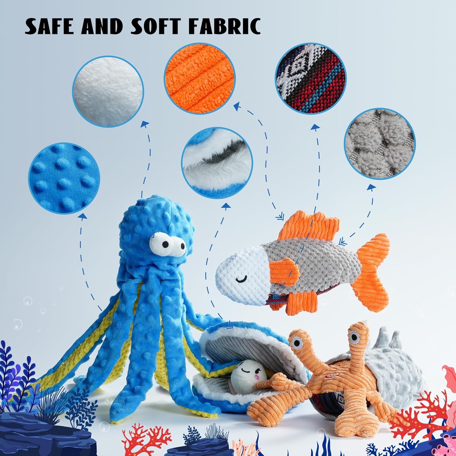 4 Packs Crinkle Squeaky Dog Toys for Aggressive Chewers, Tough Durable Stuffed Plush Rope Tug Puppy Chew Toy for Small Medium Large Breeds